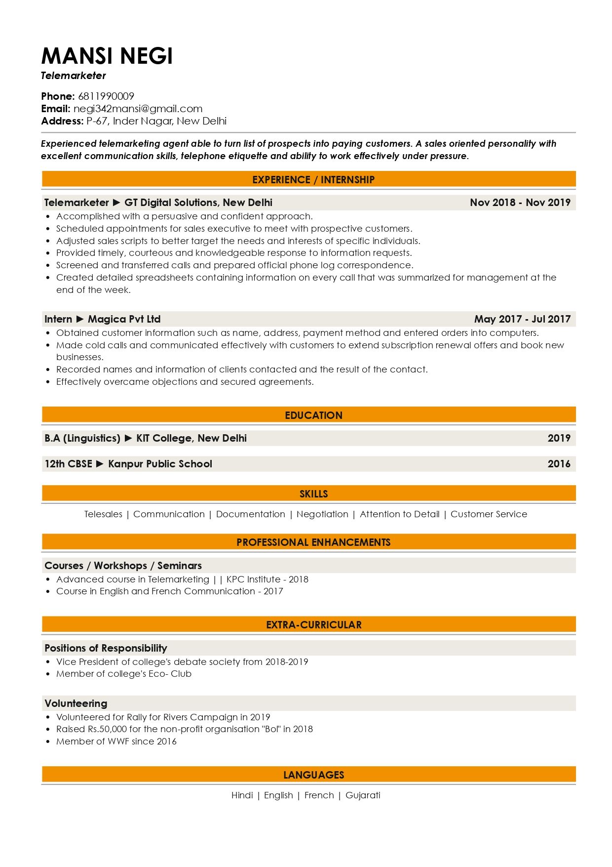 resume examples skills section beginners