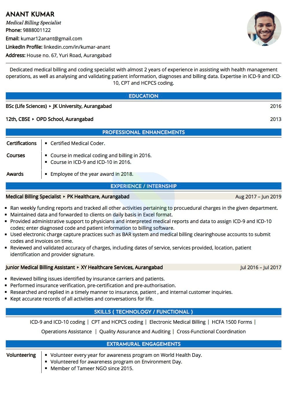 resume format experience details
