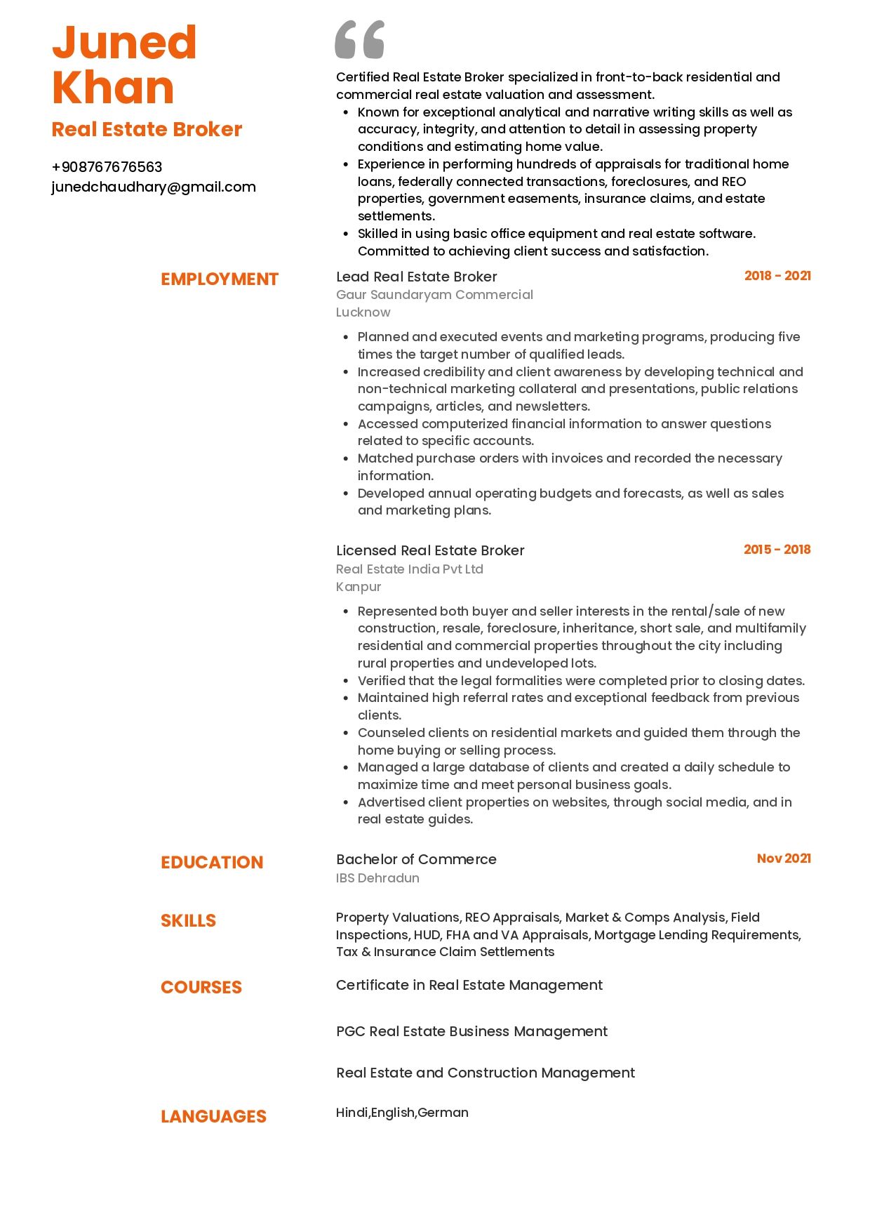 resume format for freshers commerce post graduate