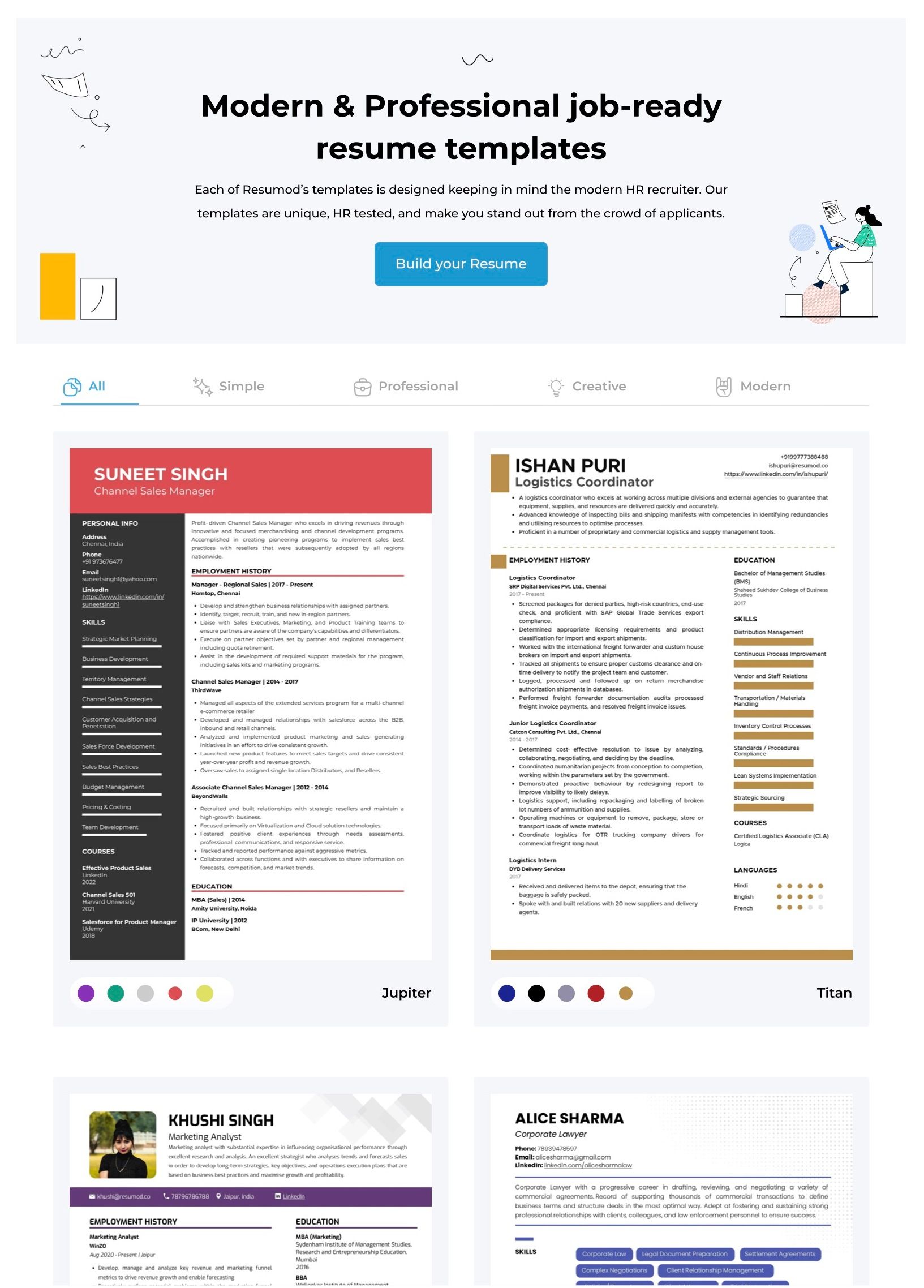 Resumod Resume Builder's Free Resume Templates & Designs