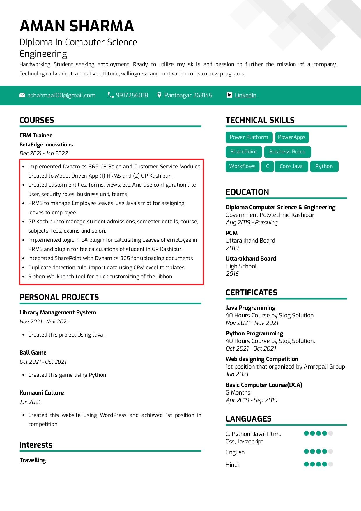 how to write a resume bullet point