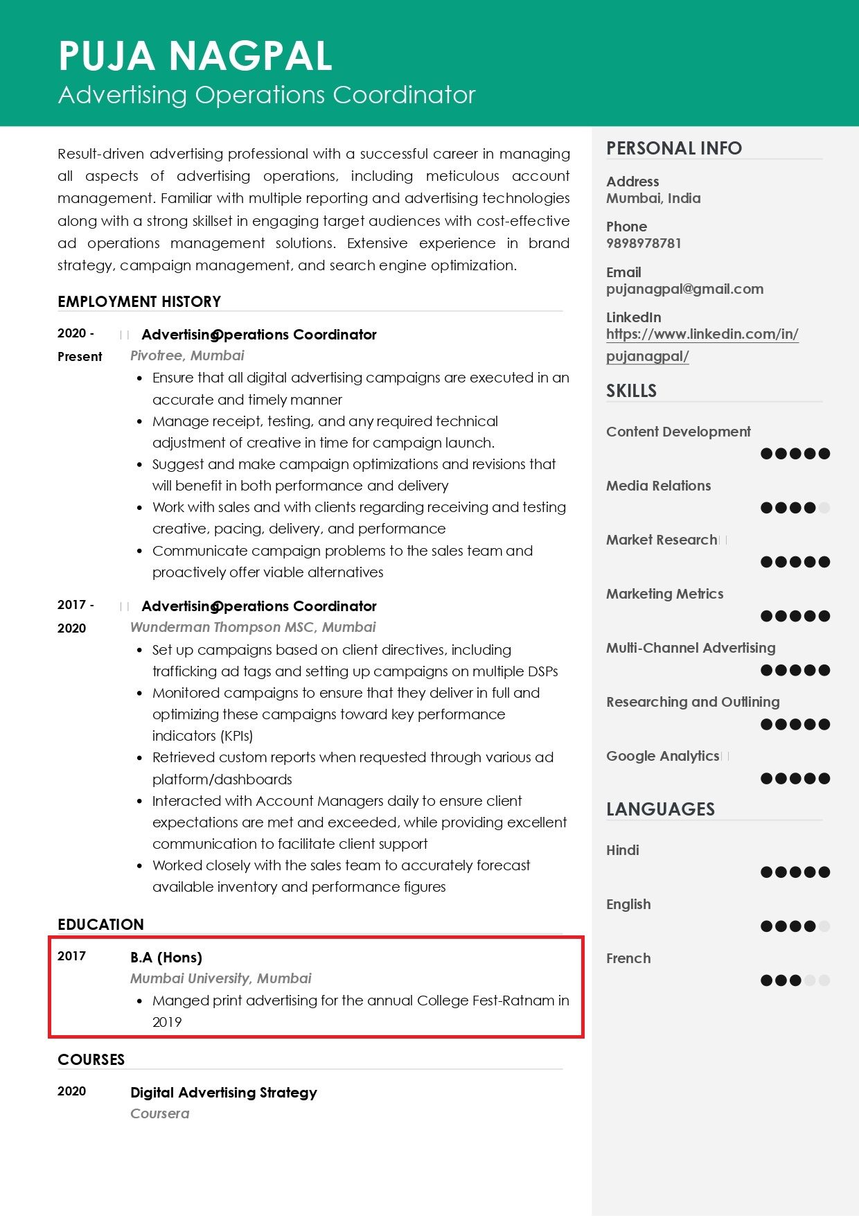 how to write a resume bullet point