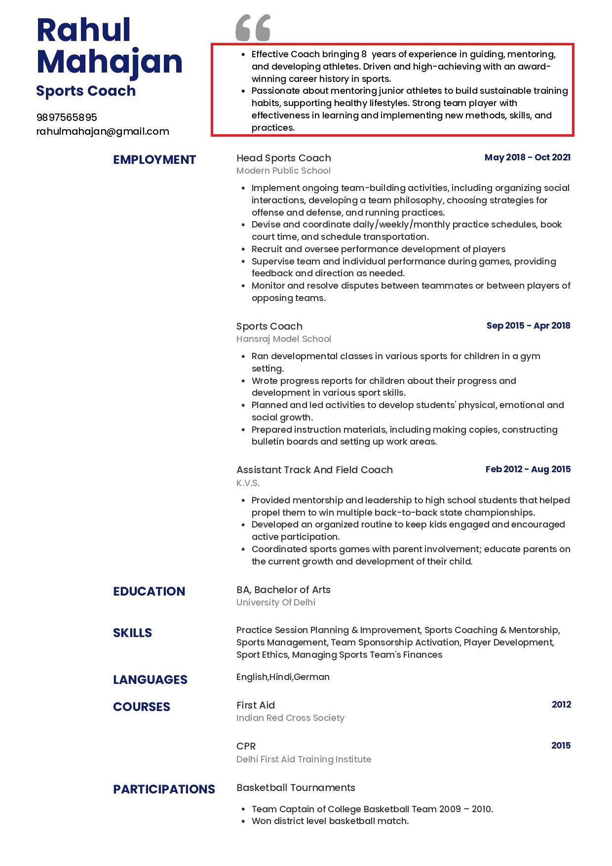 cover letter resume bullet points