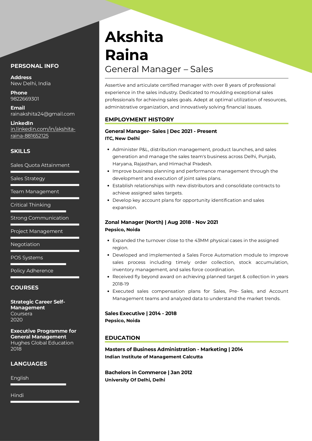 kpi resume example