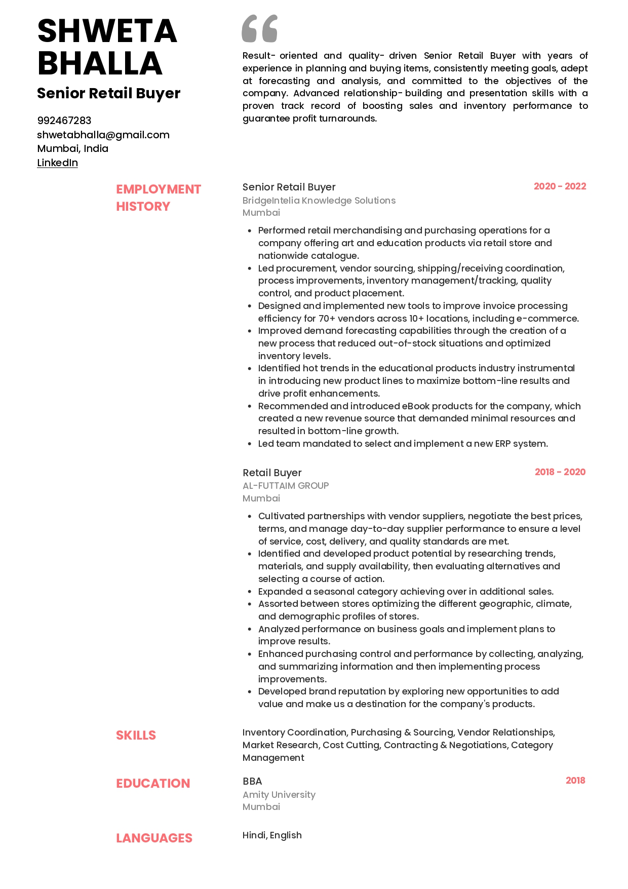 kpi resume example