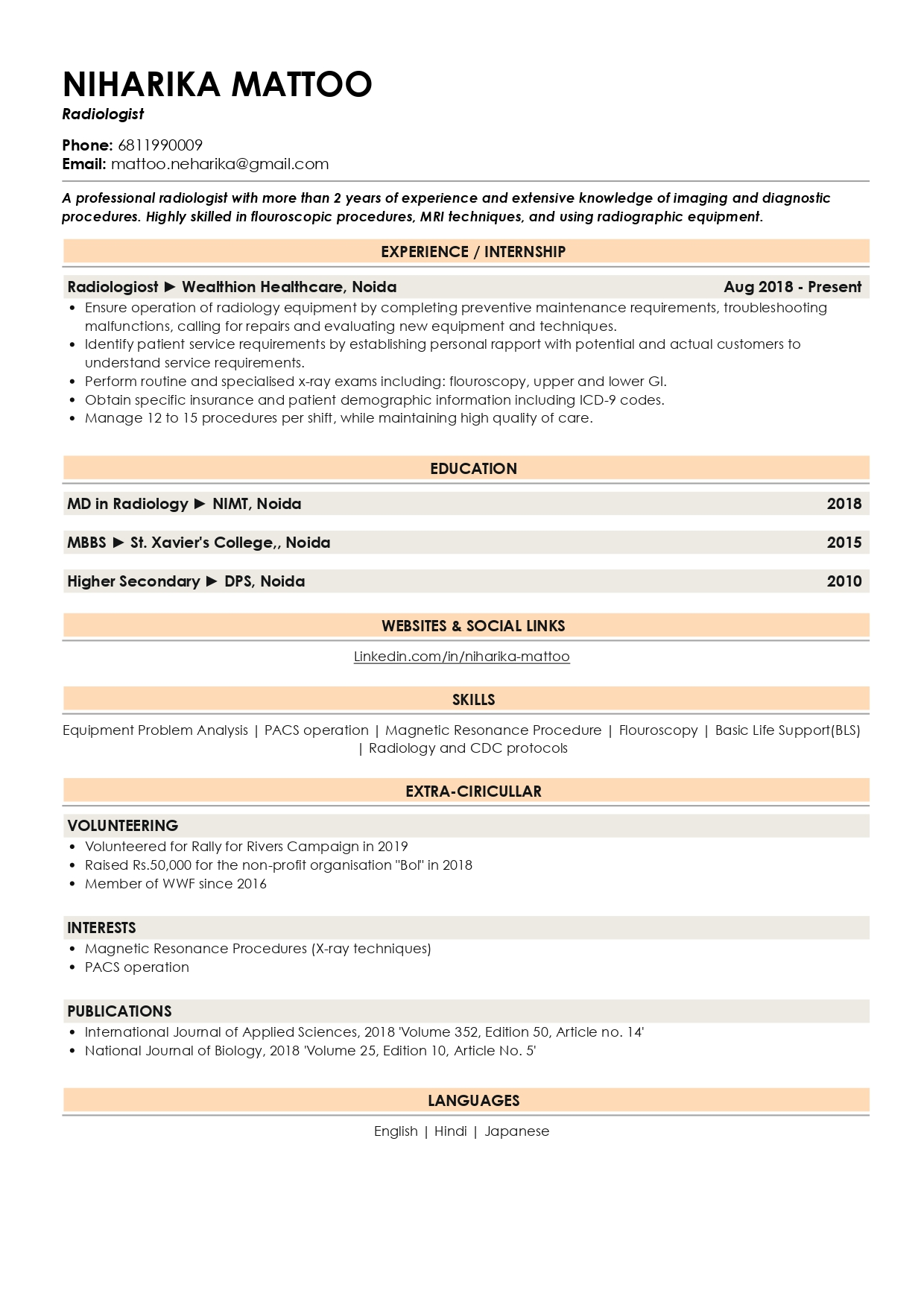 kpi resume example