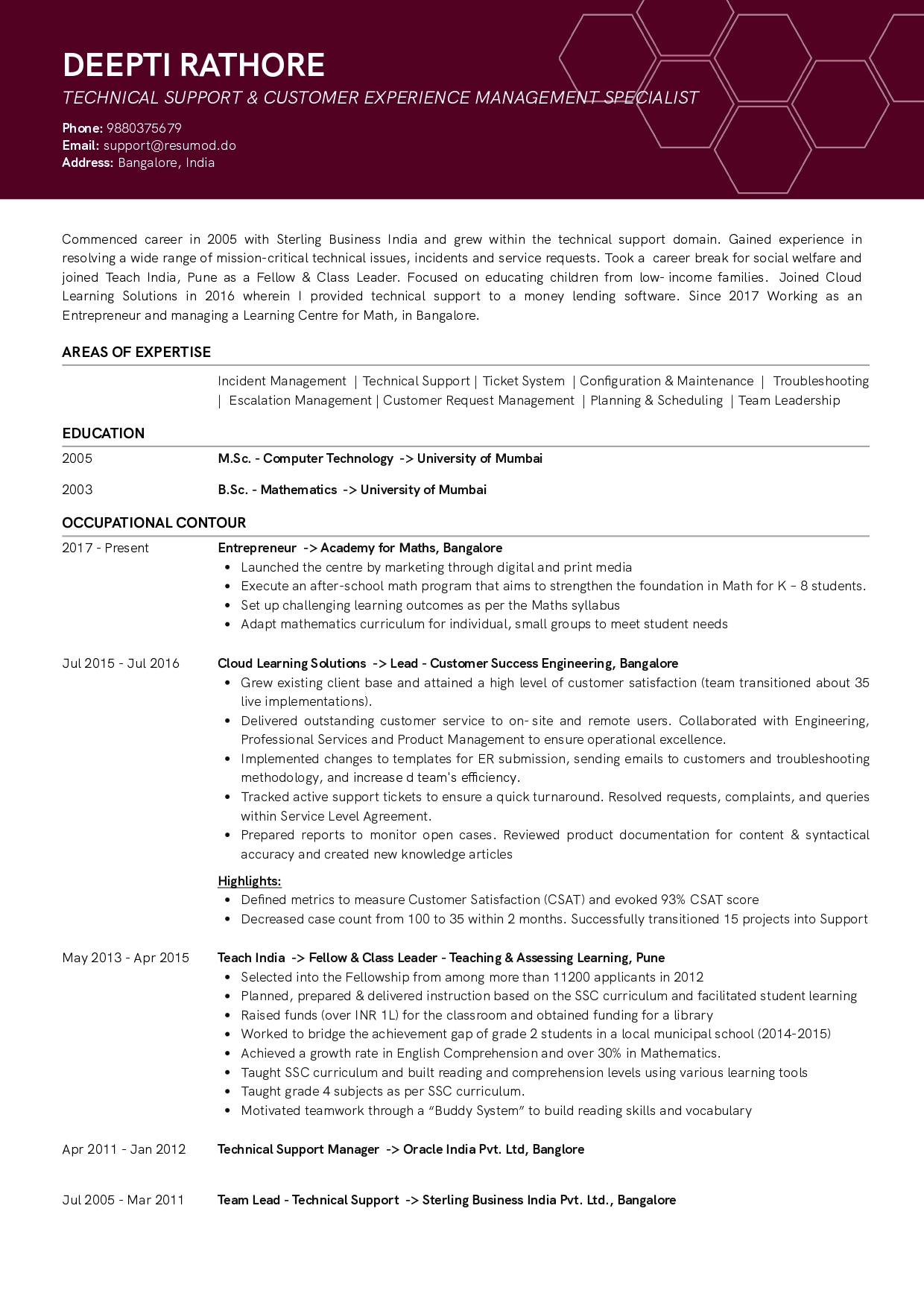 kpi resume example