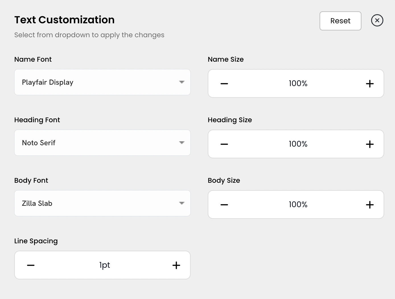 Text & Font Customisation Options on Resumod's Free AI Resume Builder