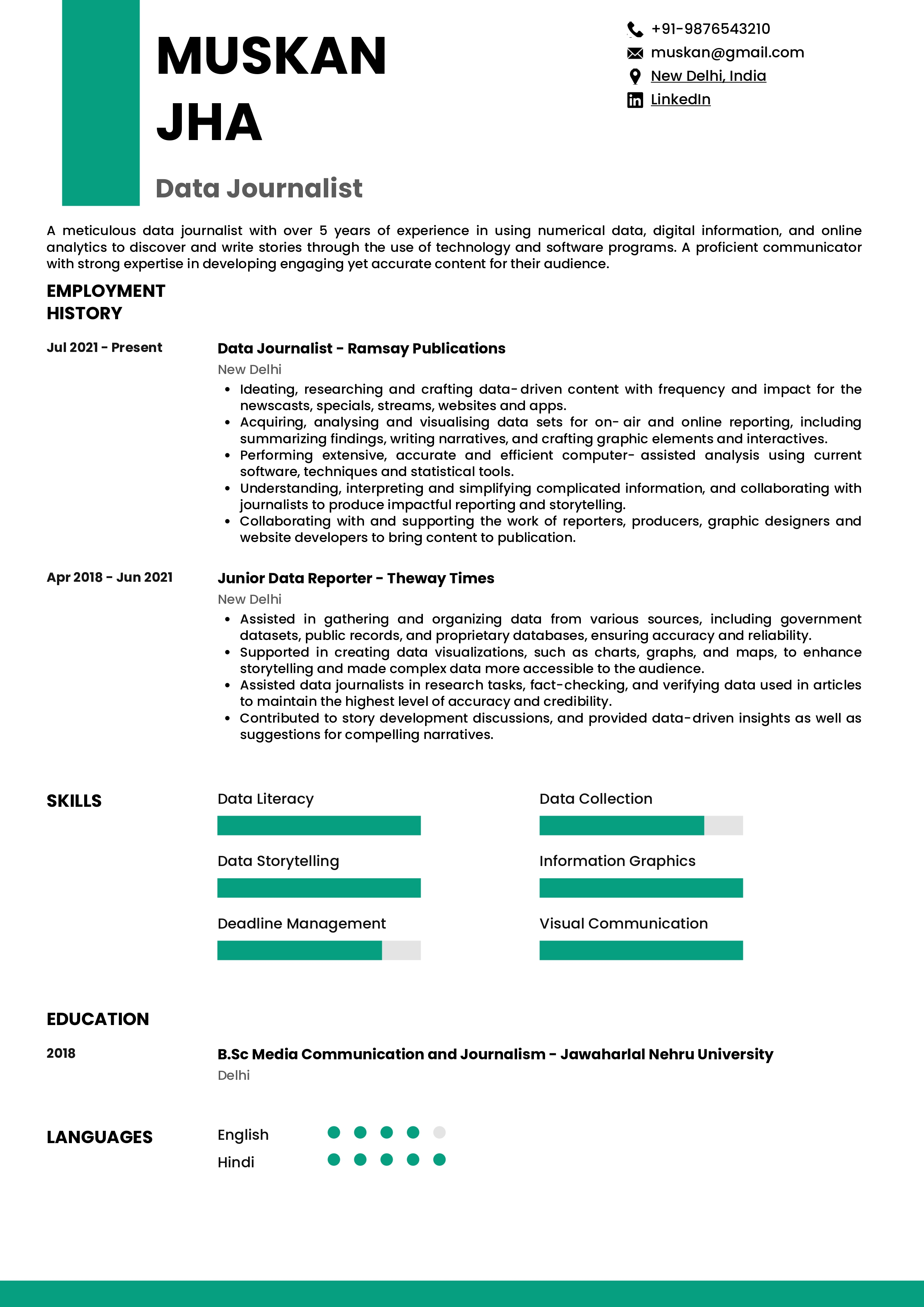 Resume of Data Journalist 