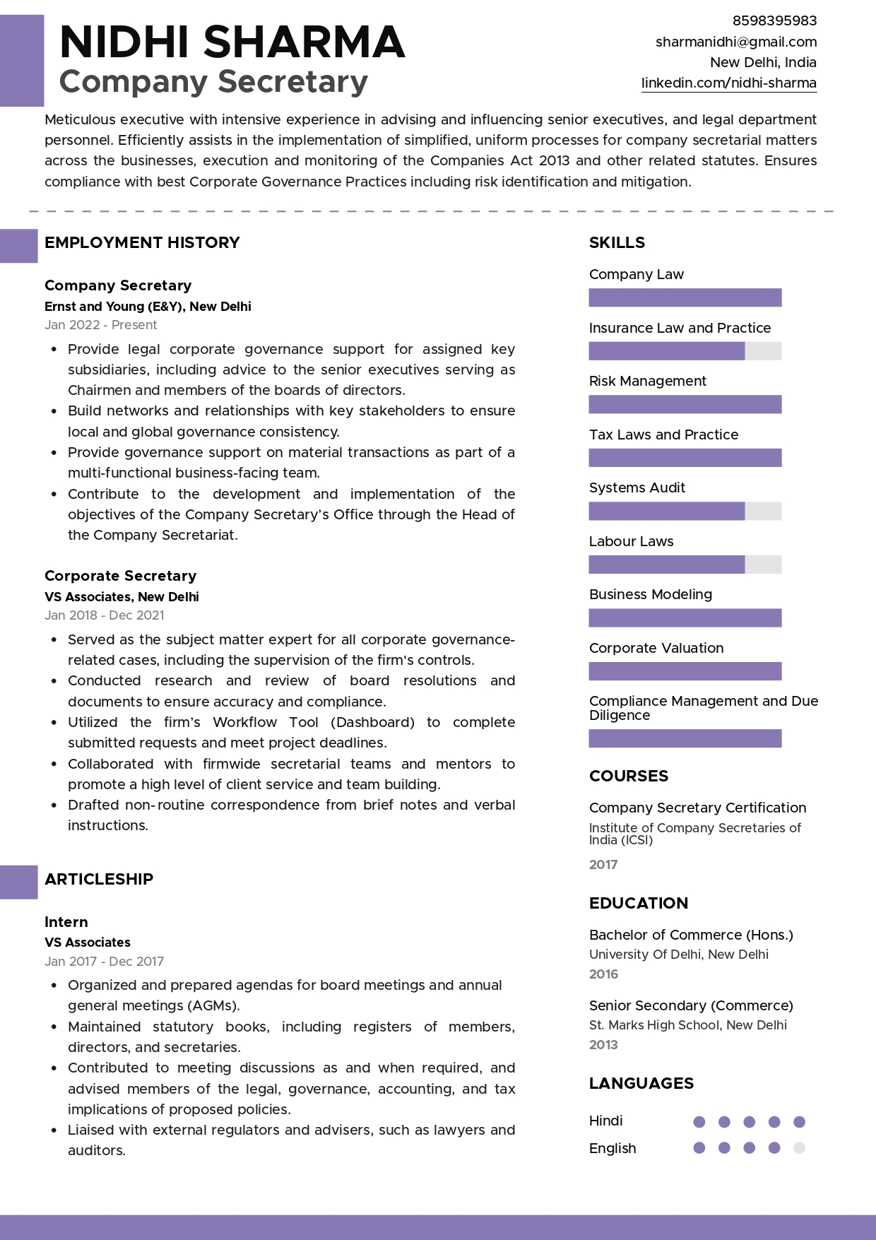 Resume of Company Secreatry built on Resumod