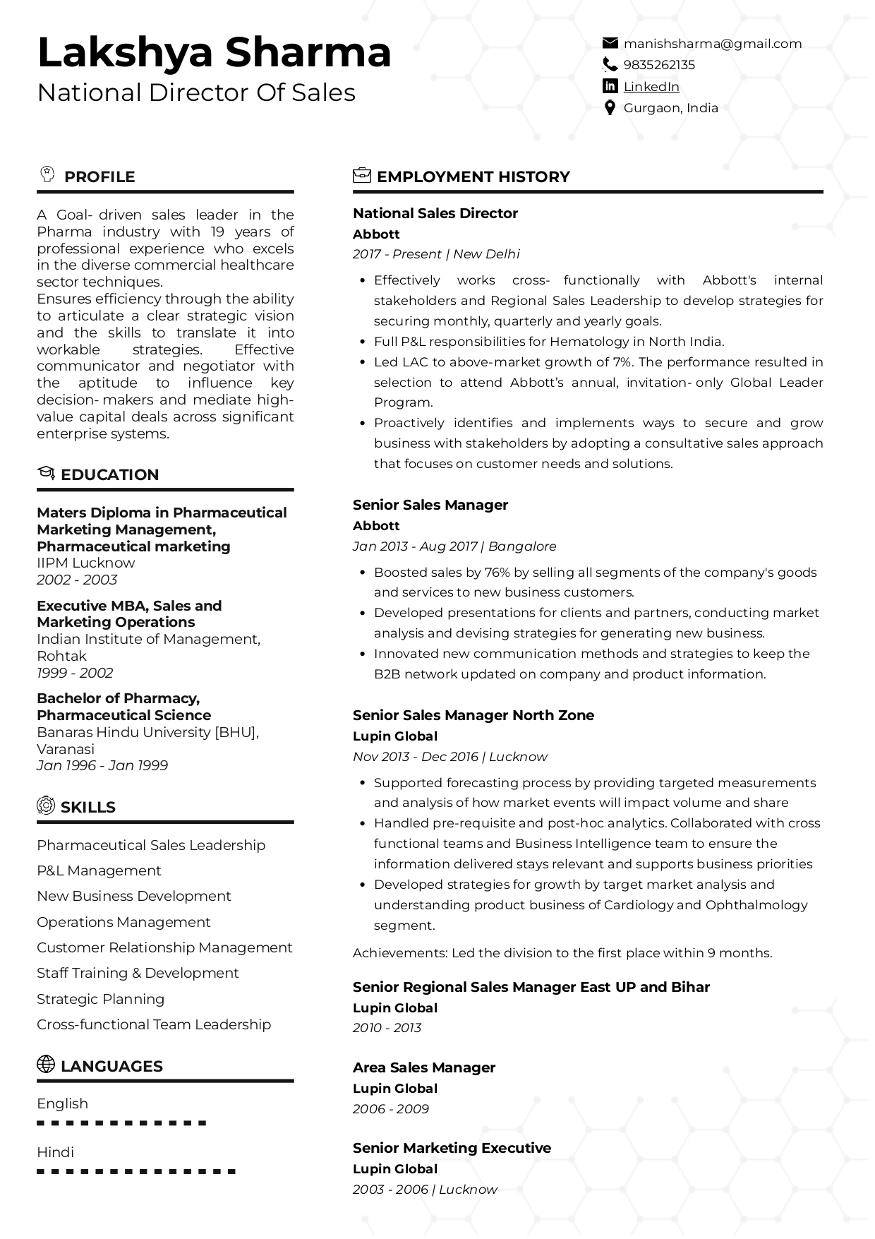 Resume of National Director of Sales built on Resumod