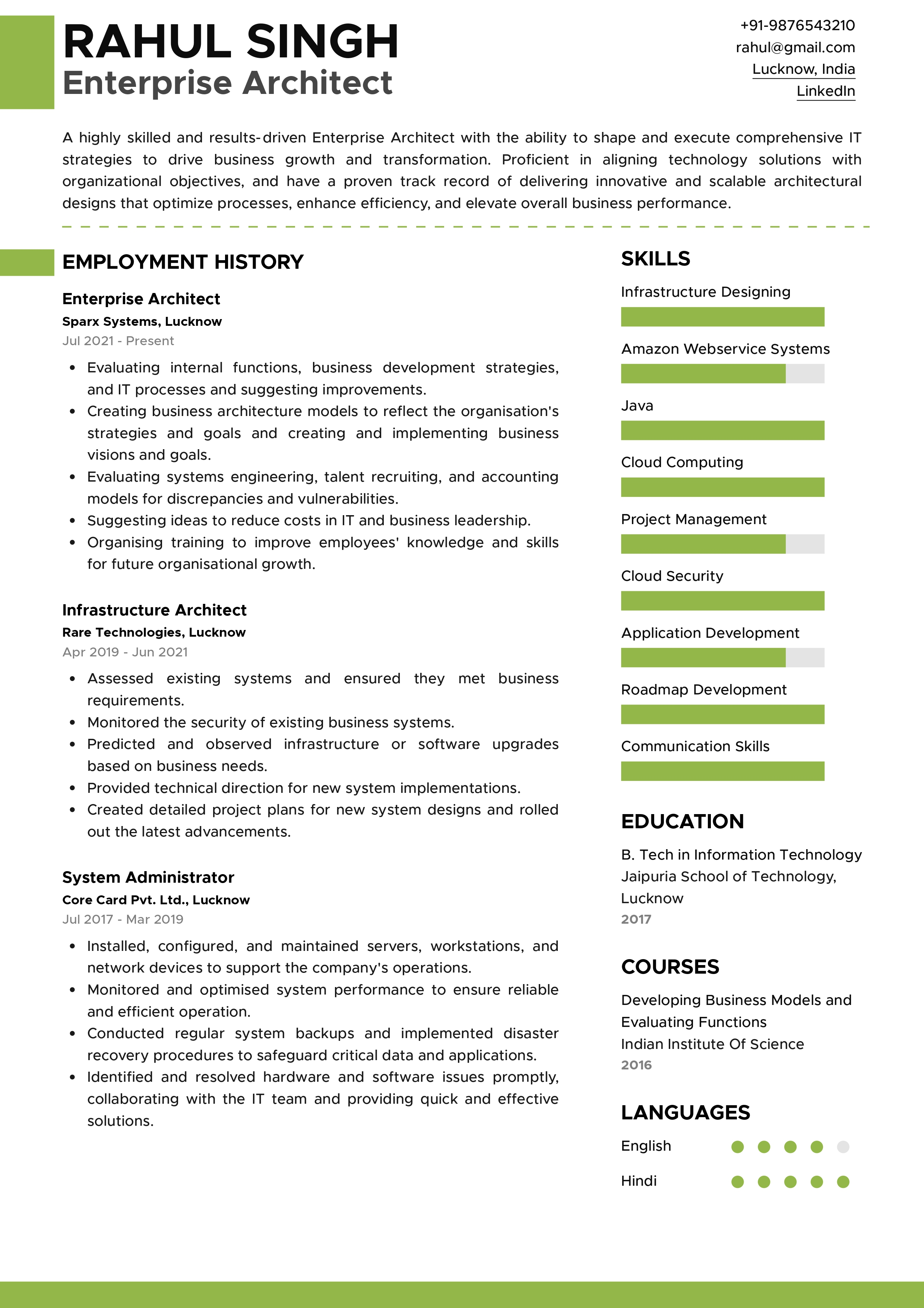 Resume of Enterprise Architect built on Resumod