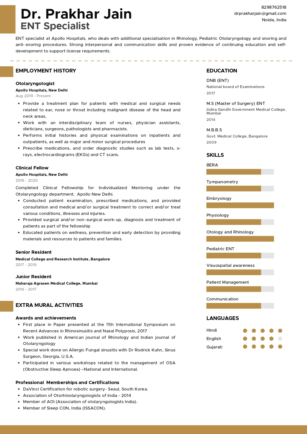 Resume of ENT Specialist built on Resumod