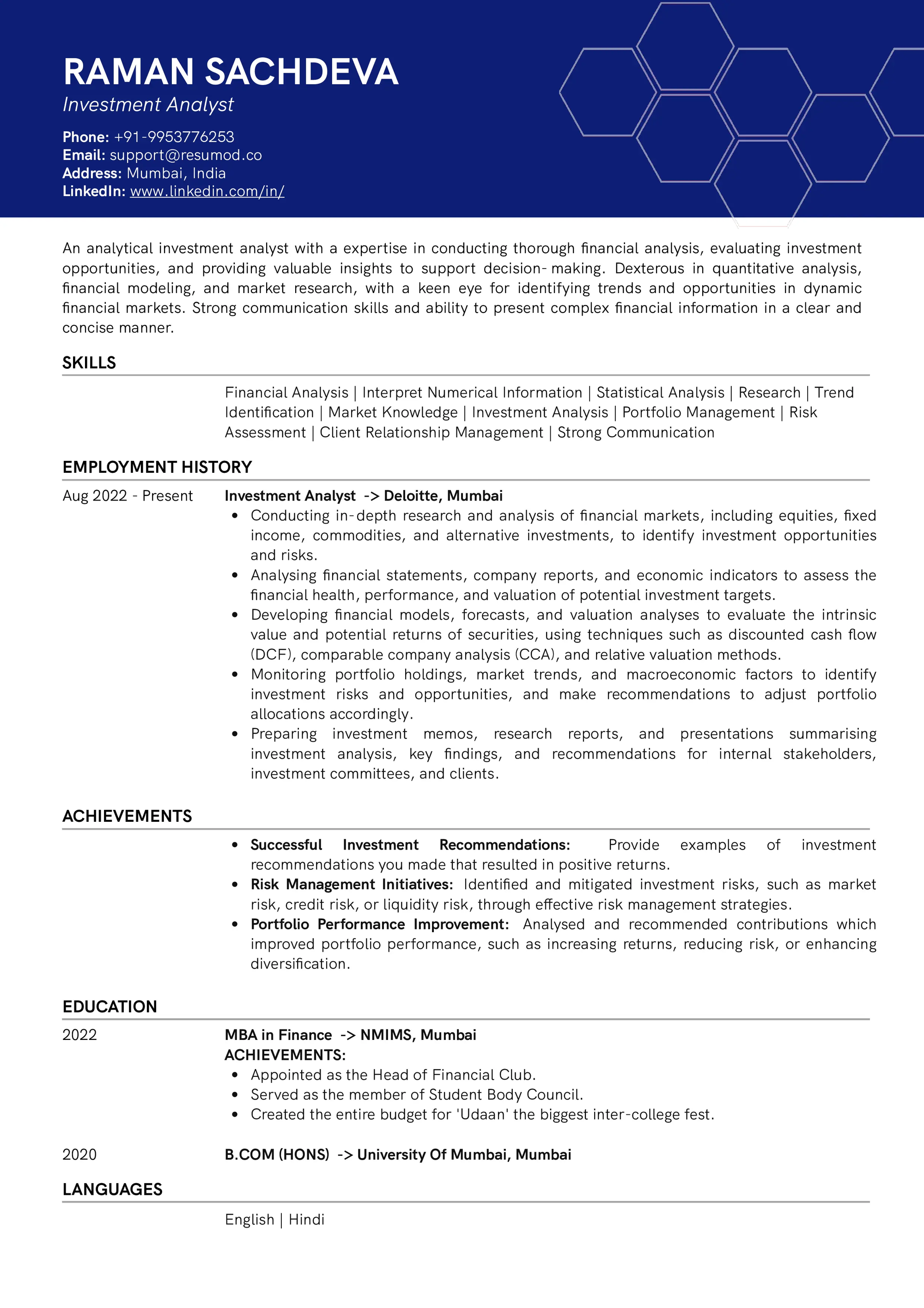 creative resume profile
