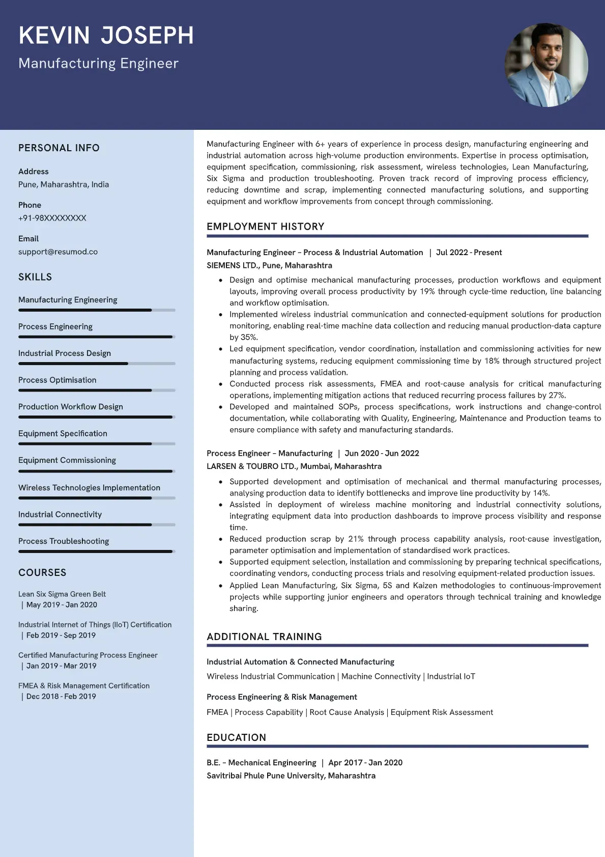 Sample resume of Manufacturing Engineer