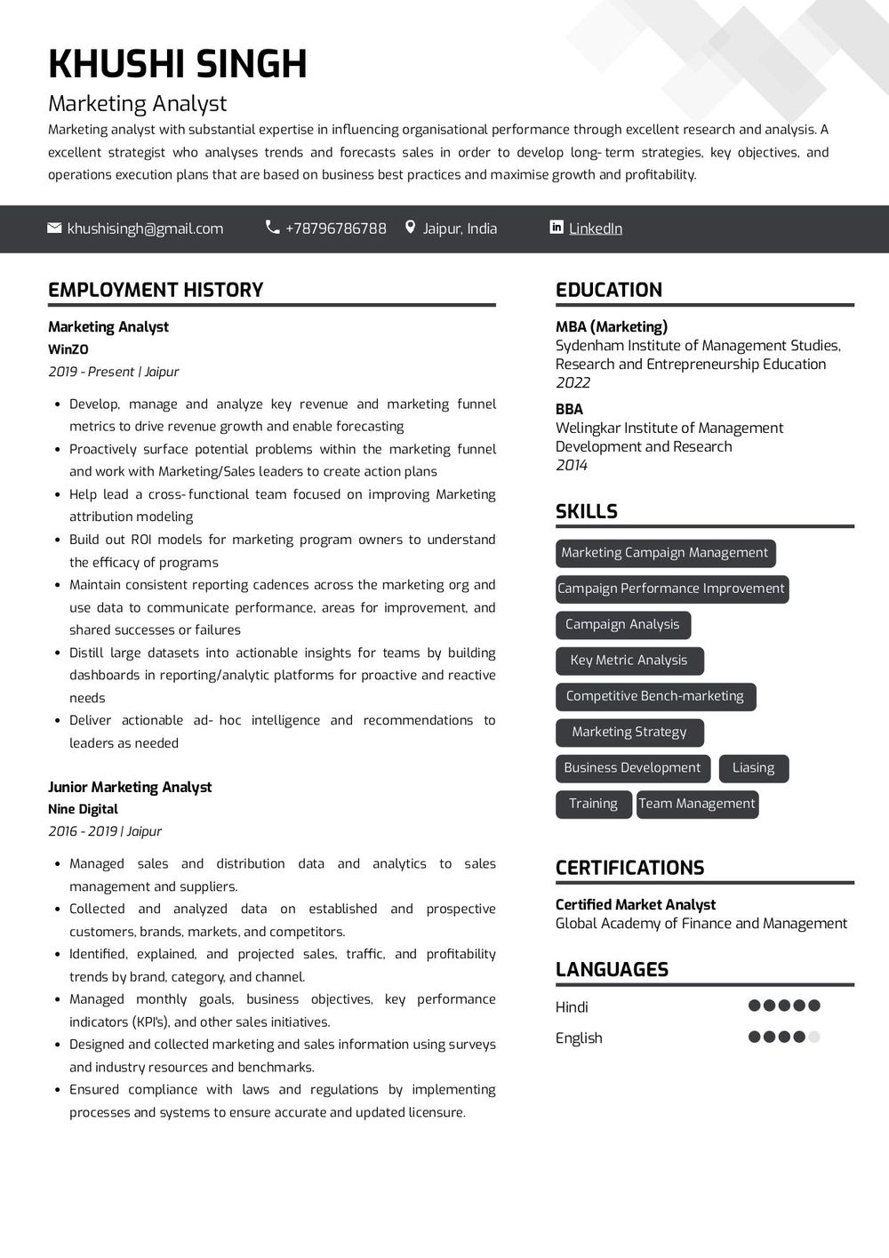 how to write marketing experience in resume