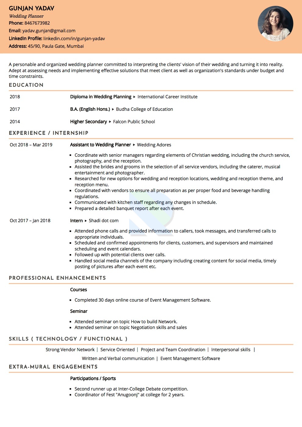 Sample Resume Of Wedding Planner With Template Writing Guide Resumod co