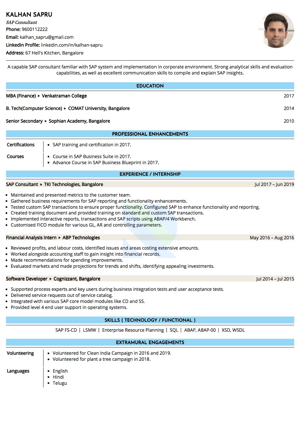 sap abap sample resume for 2 years experience