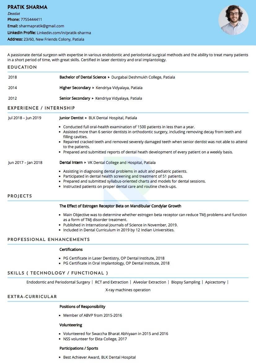 Sample Resume Of Dentist With Template Writing Guide Resumod co