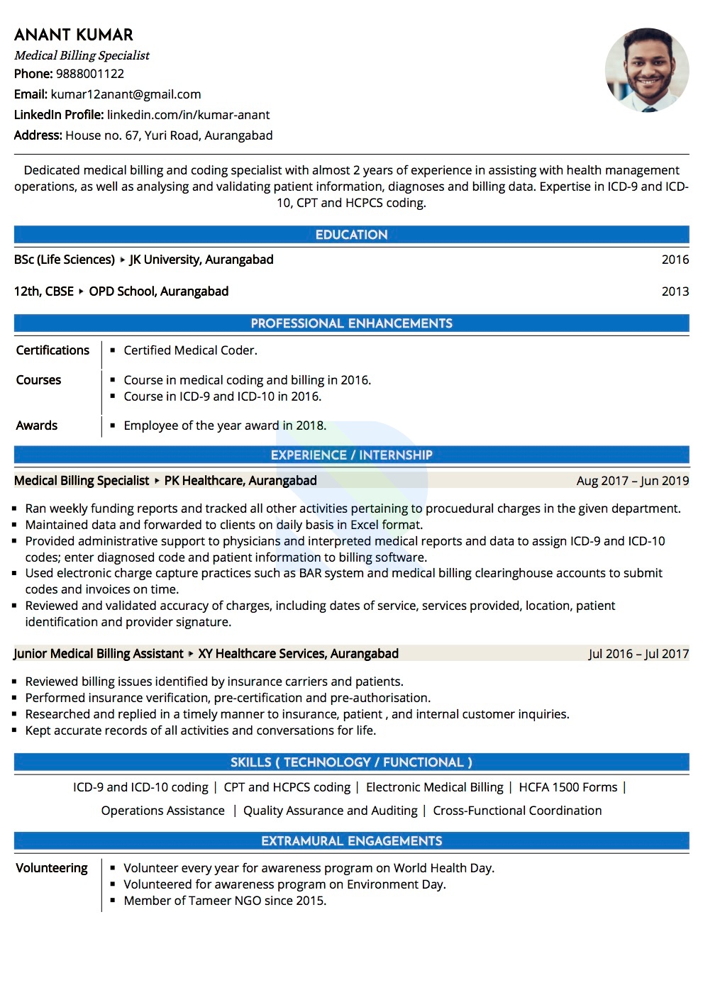 medical billing resume objectives sample