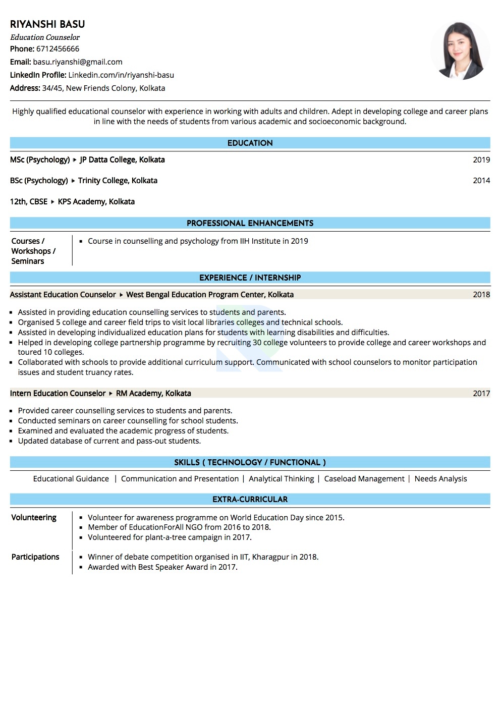 Resume of Education Counselor 