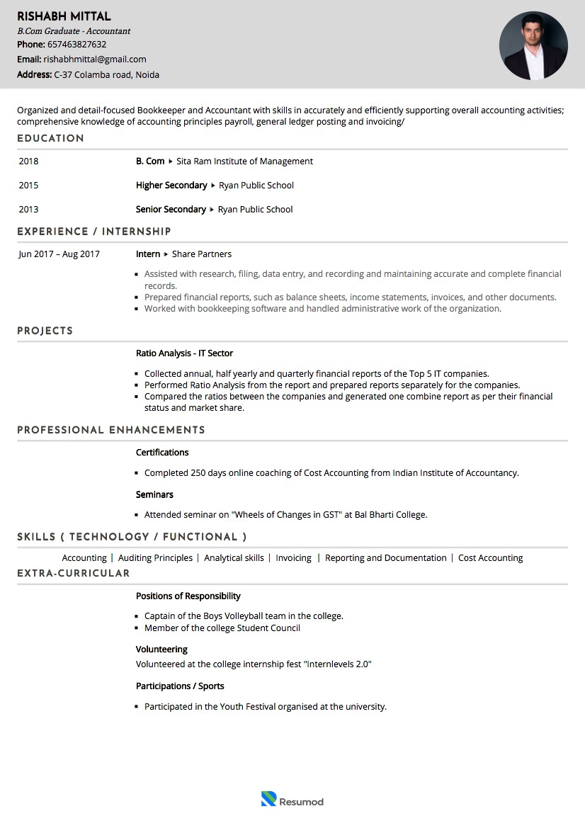 Resume of Junior Accountant & Bookkeeper