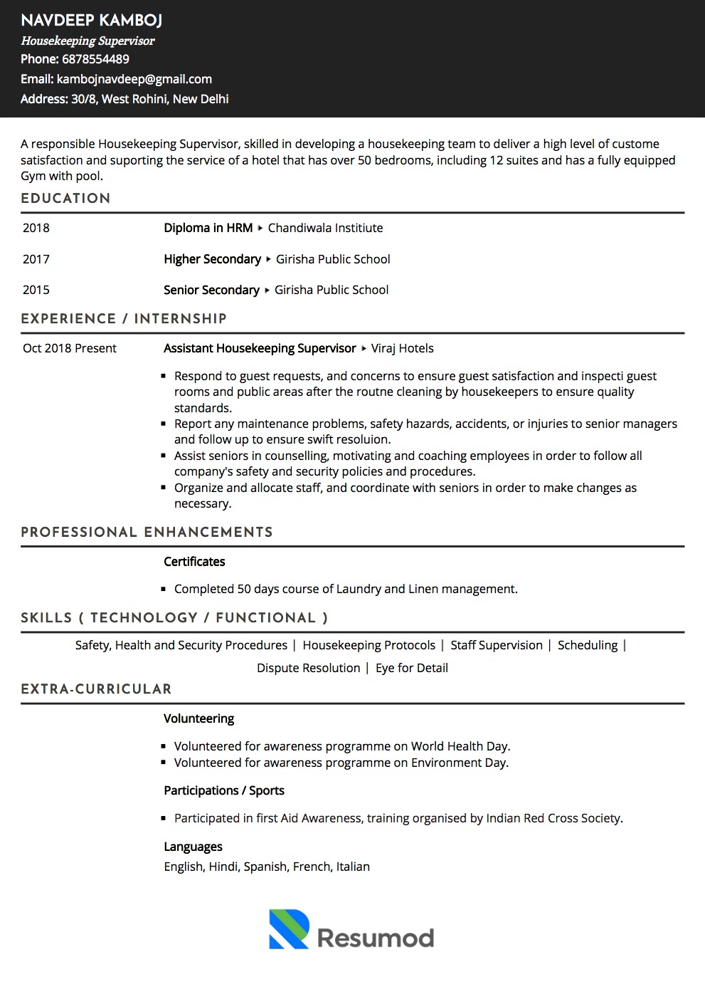 Sample Resume Of Housekeeping Supervisor With Template Writing Guide   9530035321ffc823ae5c30c8f71a0cf31566751166503 