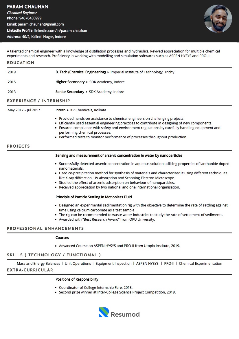 Chemical Engineering Resume Template Free Download