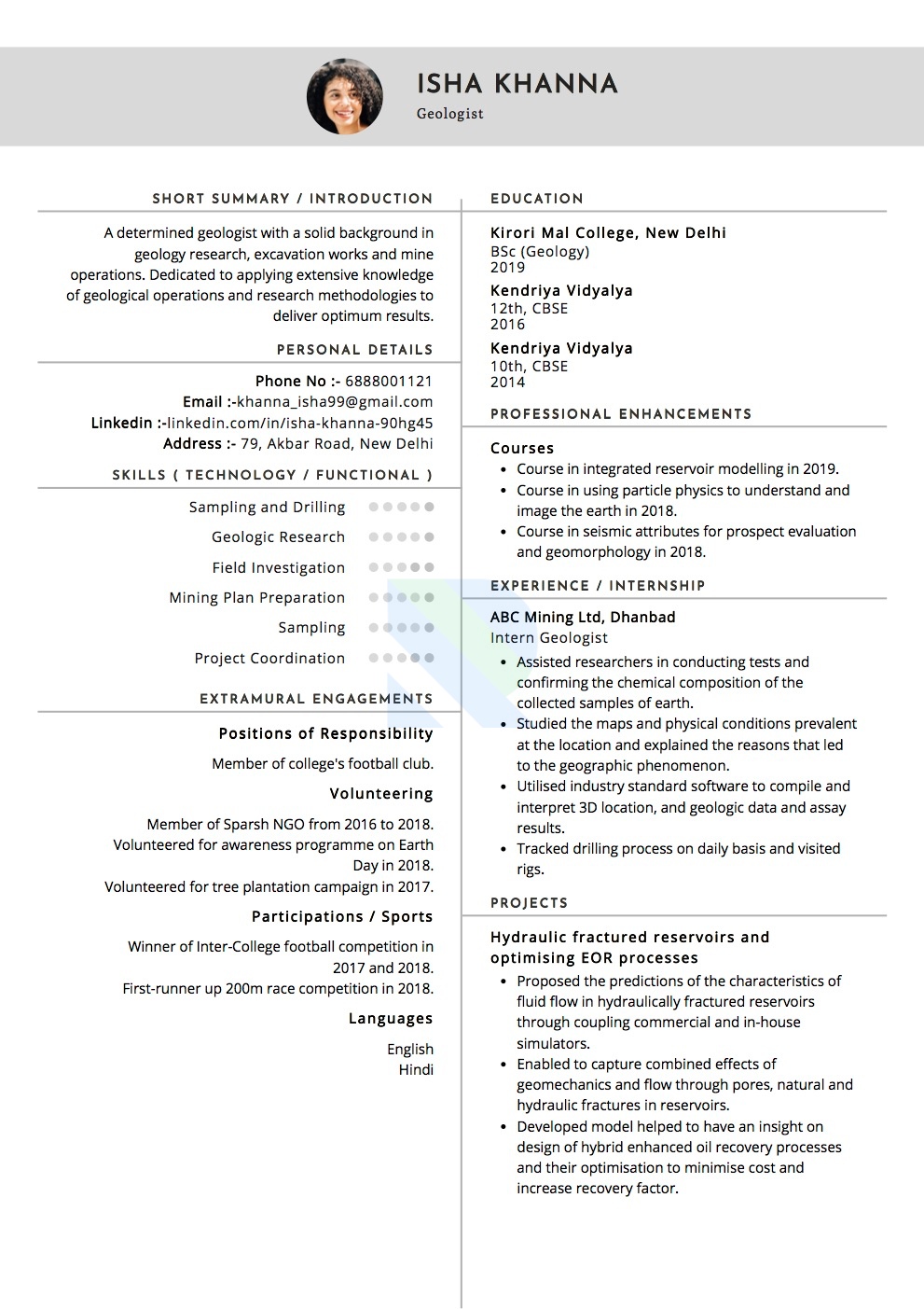 Resume of Geologist