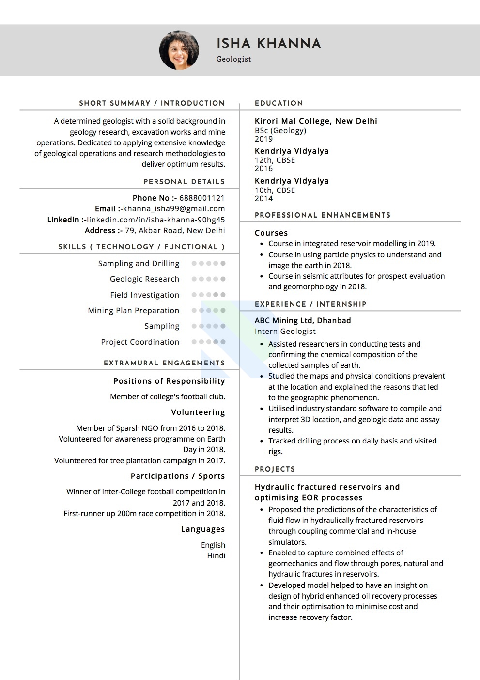 Sample Resume of Geologist with Template & Writing Guide