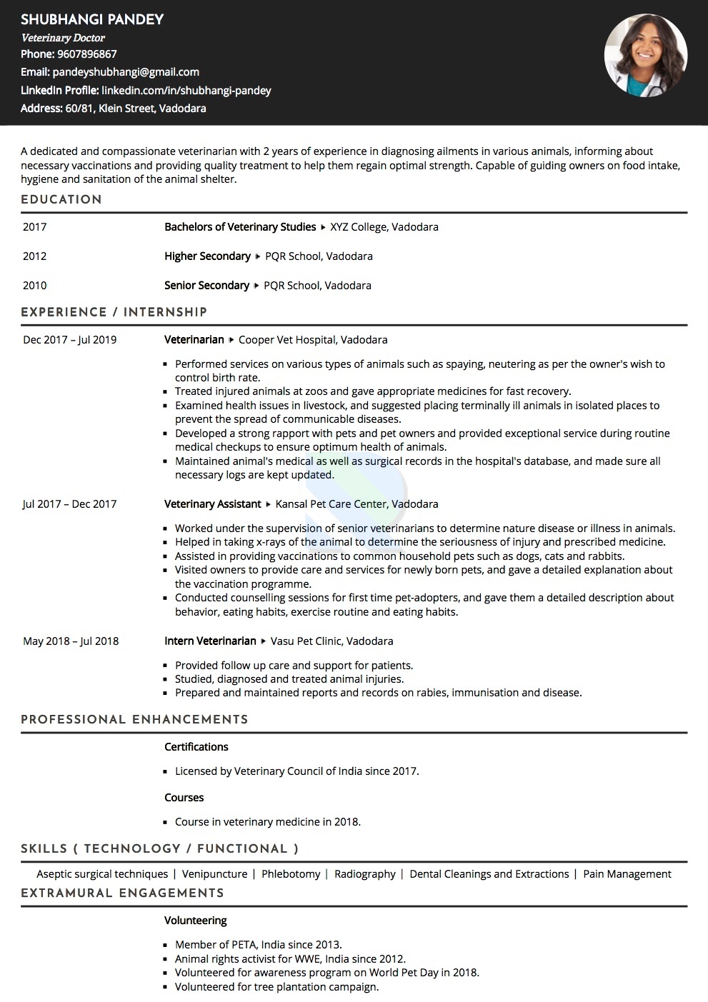 Sample Resume of Veterinary Doctor with Template & Writing Guide |  