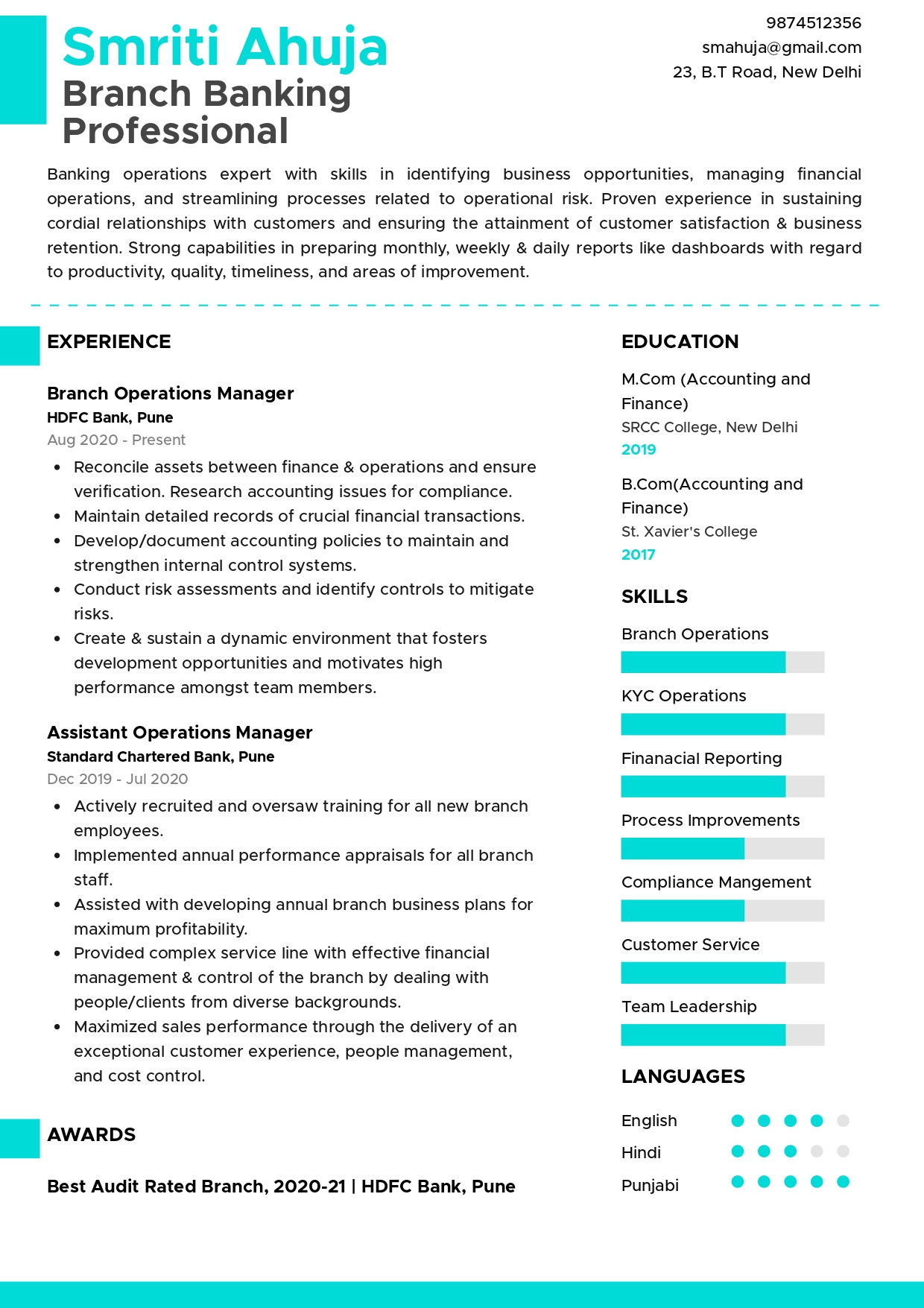 Sample Resume Of Branch Banking Professional With Template Writing 