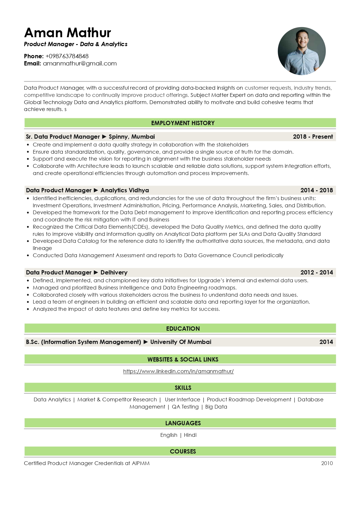Sample Resume of Data Manager with Template & Writing Guide | Resumod.co