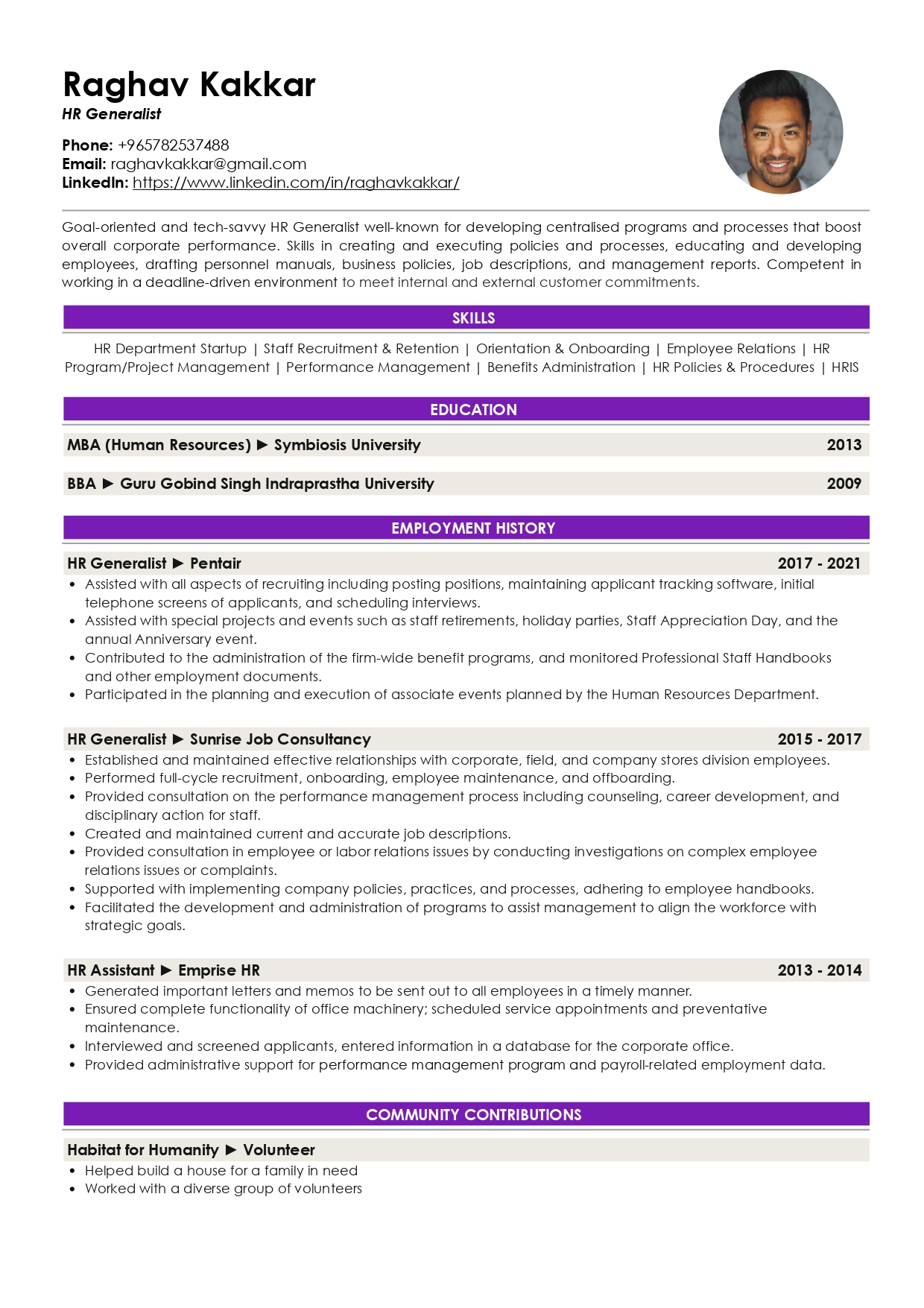 Hr Head Profile Summary