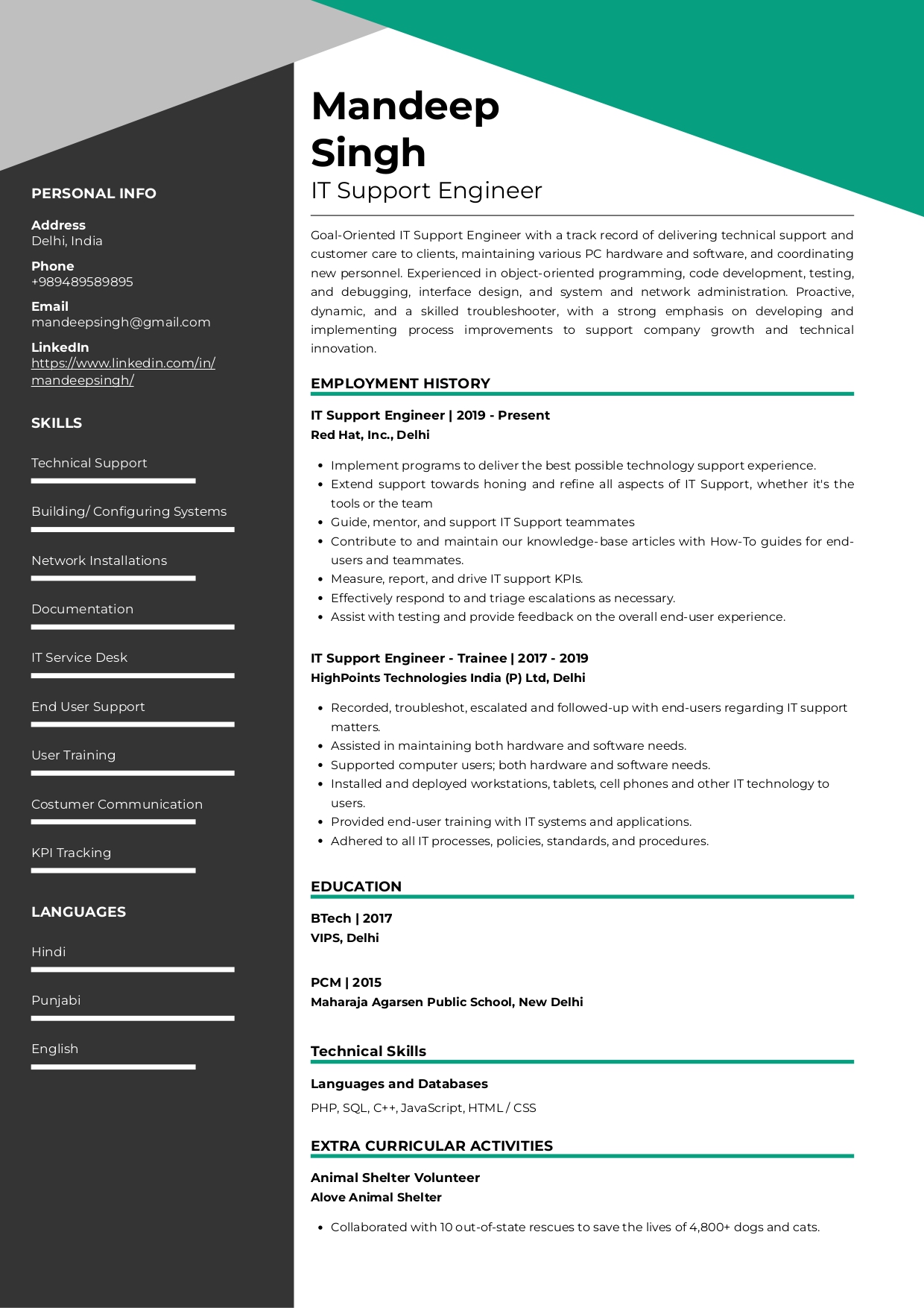 it support engineer resume sample