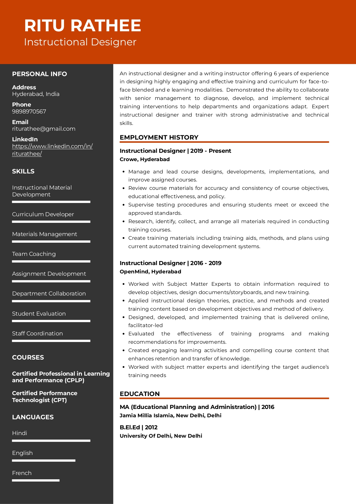 Sample Resume of Instructional Designer with Template & Writing Guide