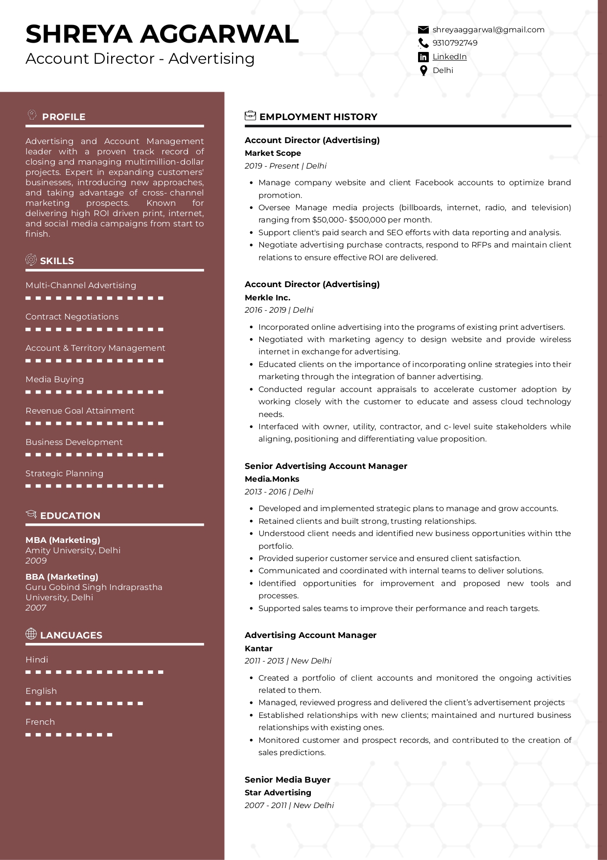 Resume of Account Director-Advertising