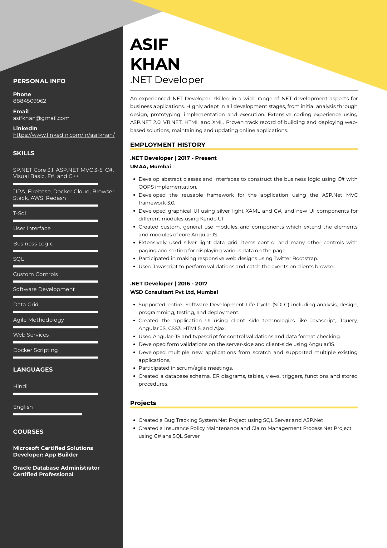 Sample Resume of .Net Developer with Template & Writing Guide | Resumod.co