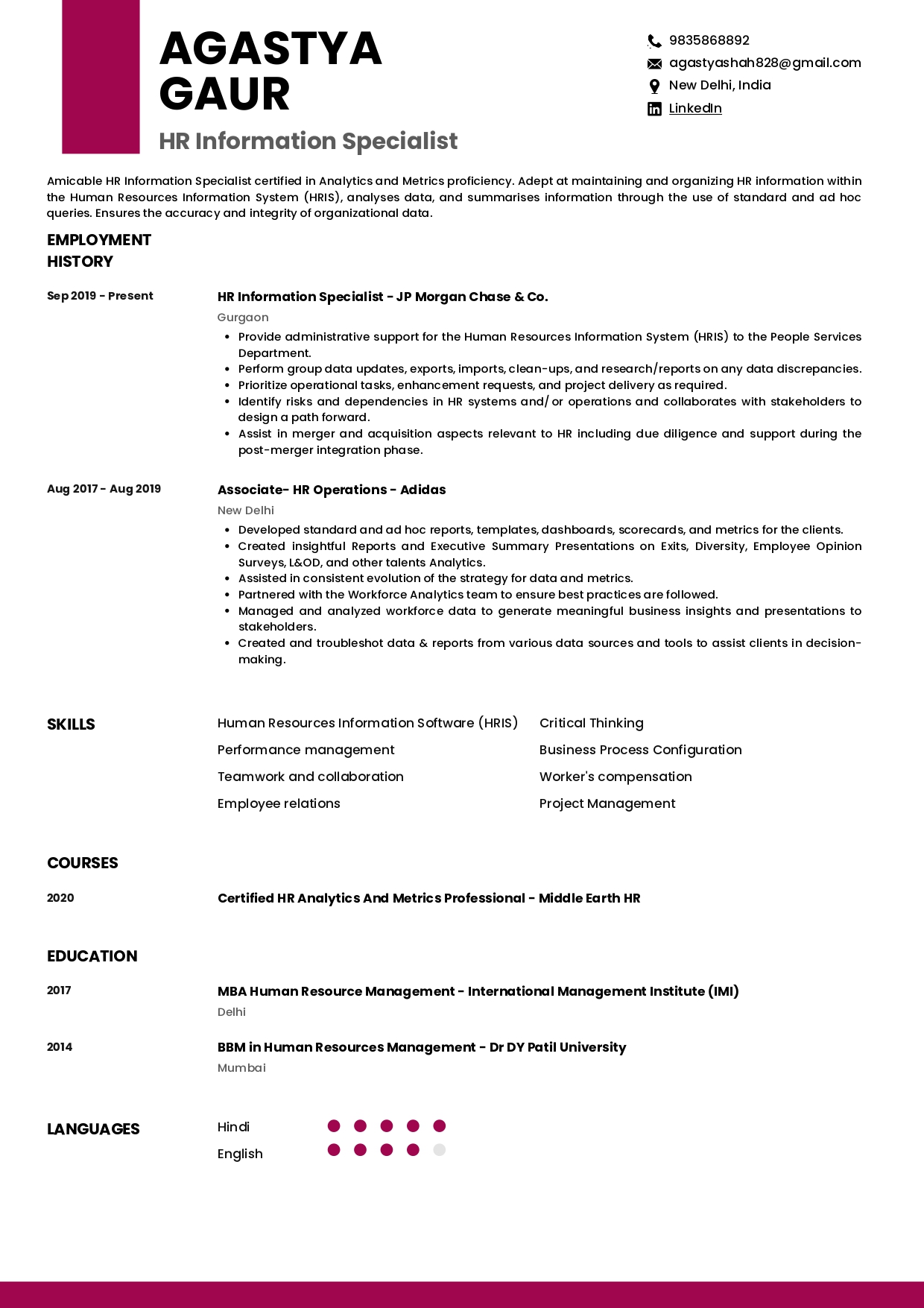 Resume of HR Information Specialist