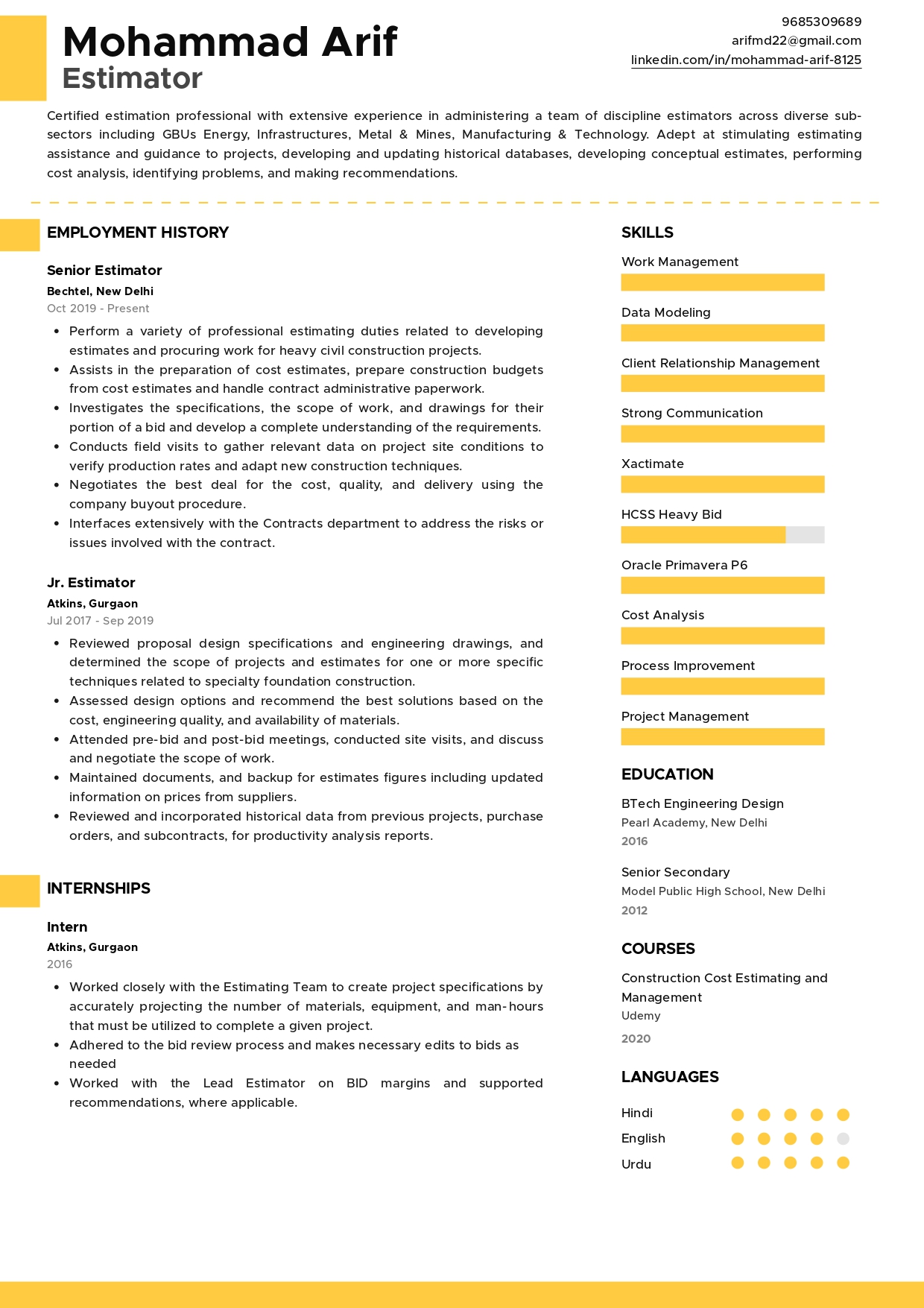 Sample Resume Of Estimator With Template Writing Guide Resumod co