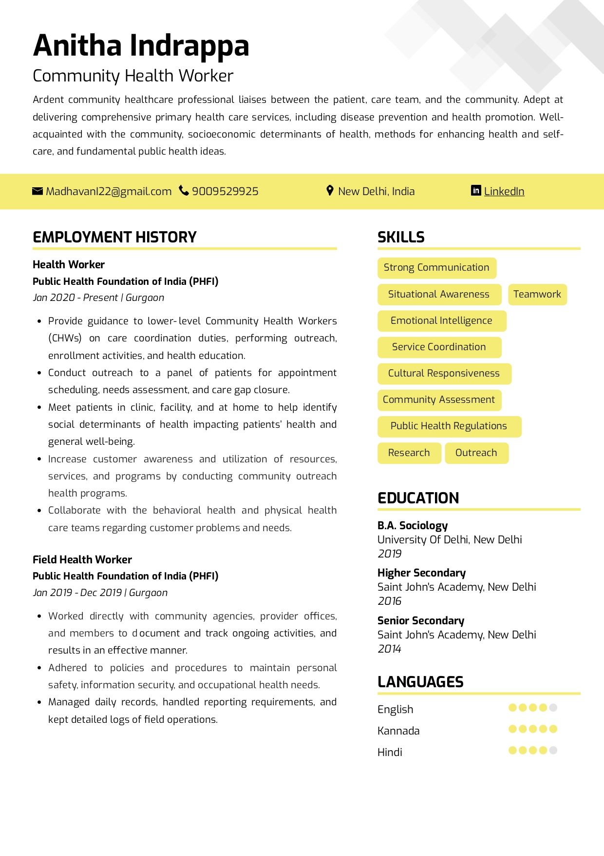 Sample Resume Of Community Health Worker With Template Writing Guide Resumod Co