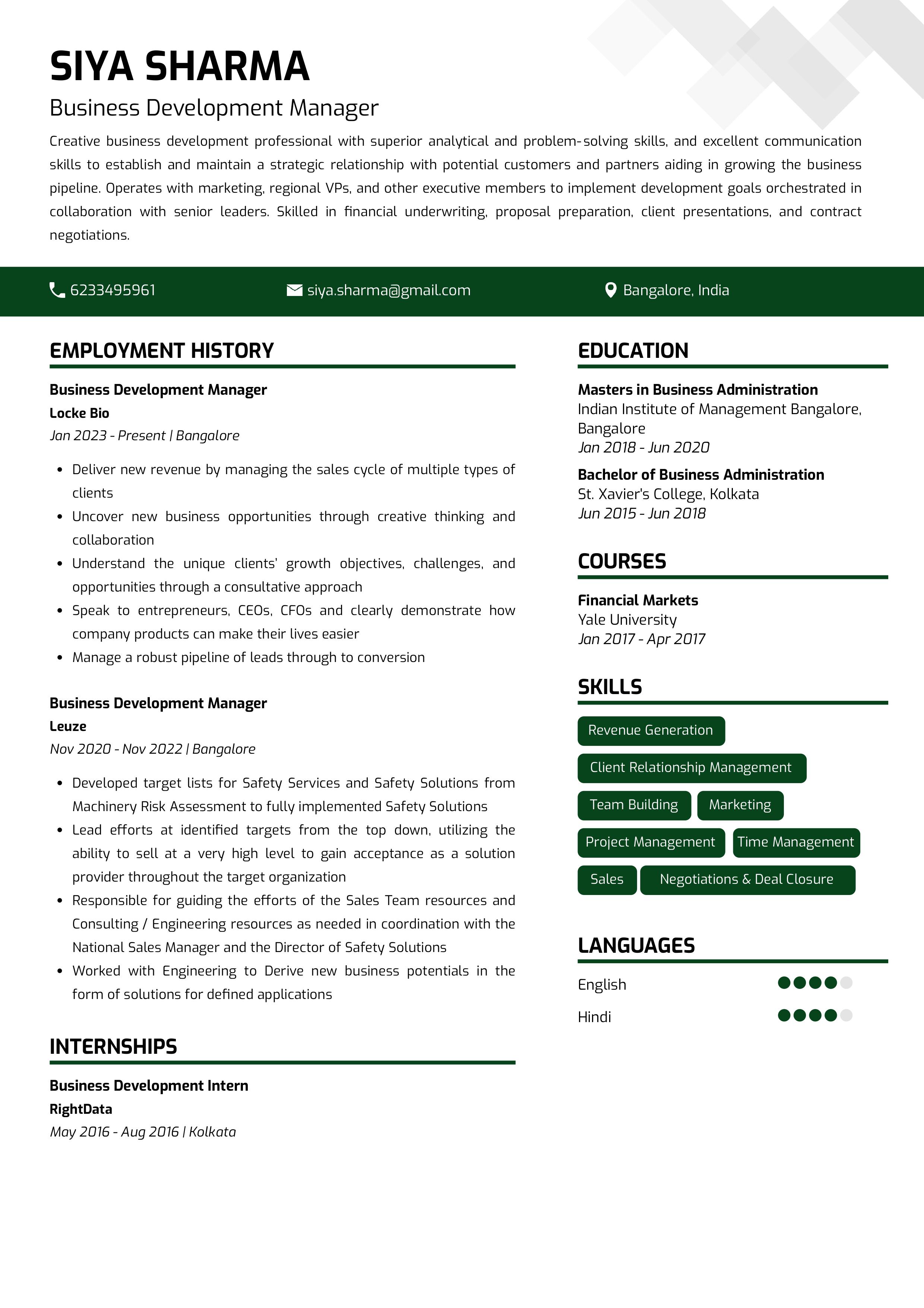 Sample Resume Of Business Development Manager With Template And Writing Guide 8035