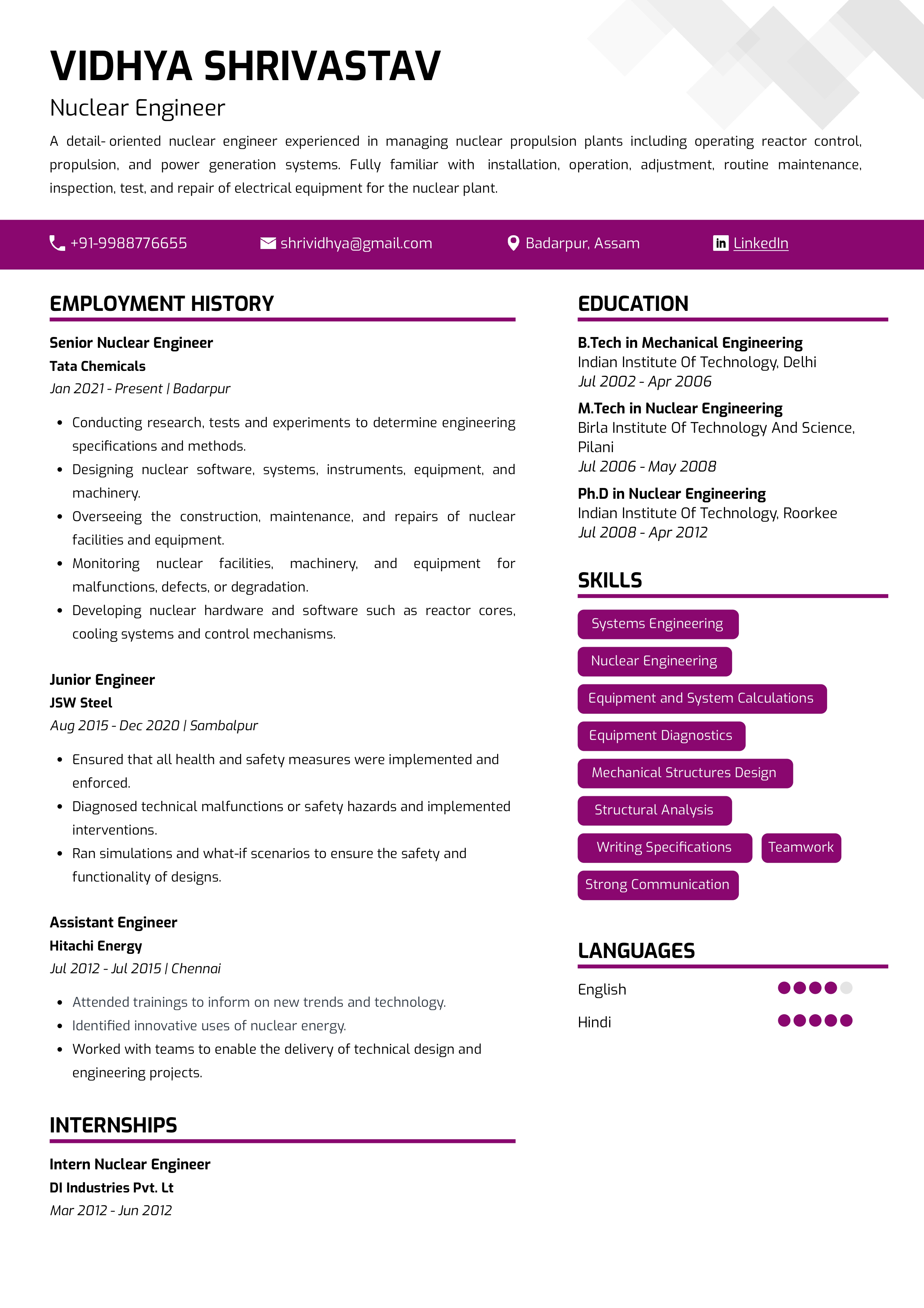 Sample Resume of Nuclear Engineer1 with Template & Writing Guide ...