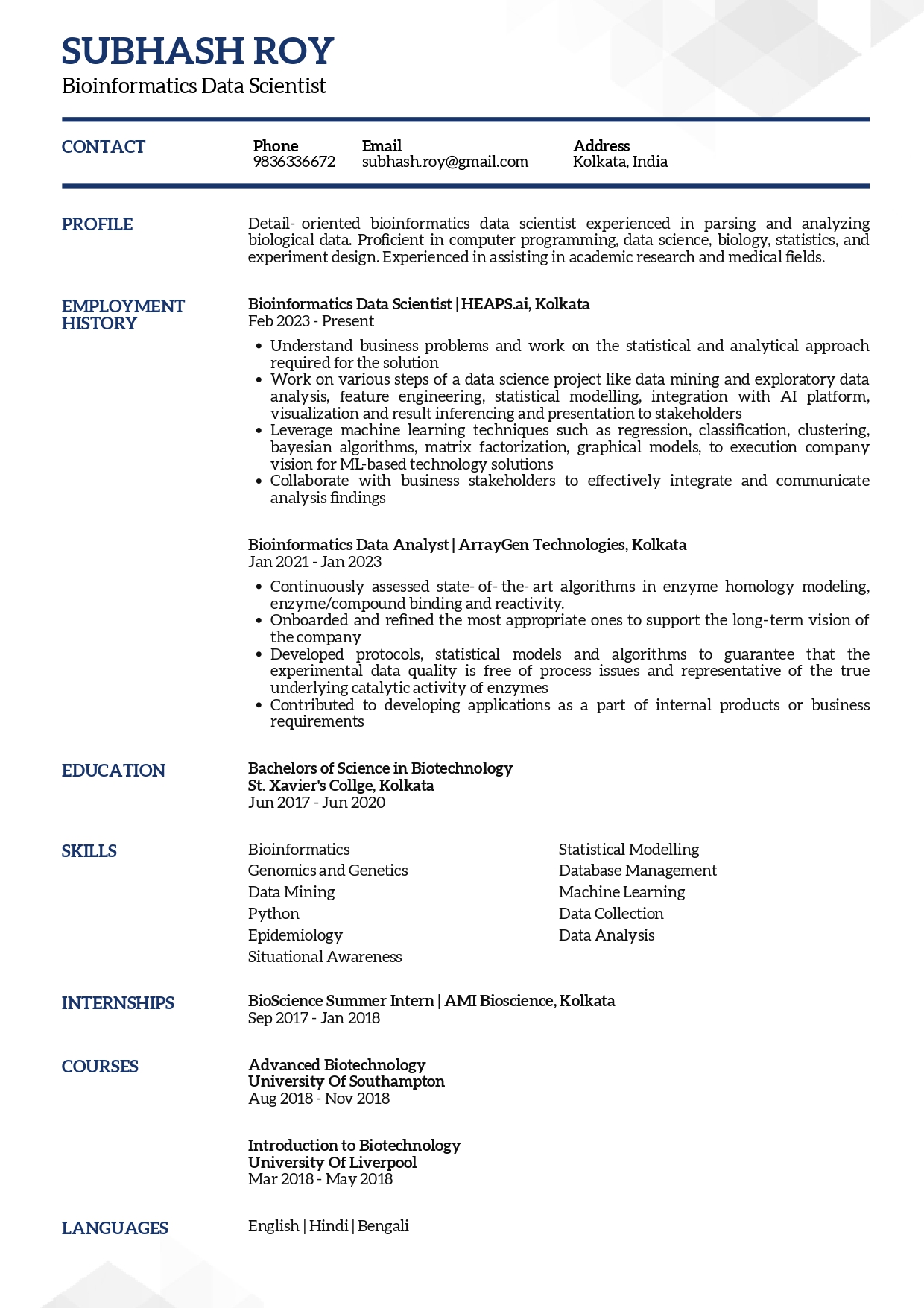 Sample Resume of Bioinformatics Data Scientist with Template & Writing ...