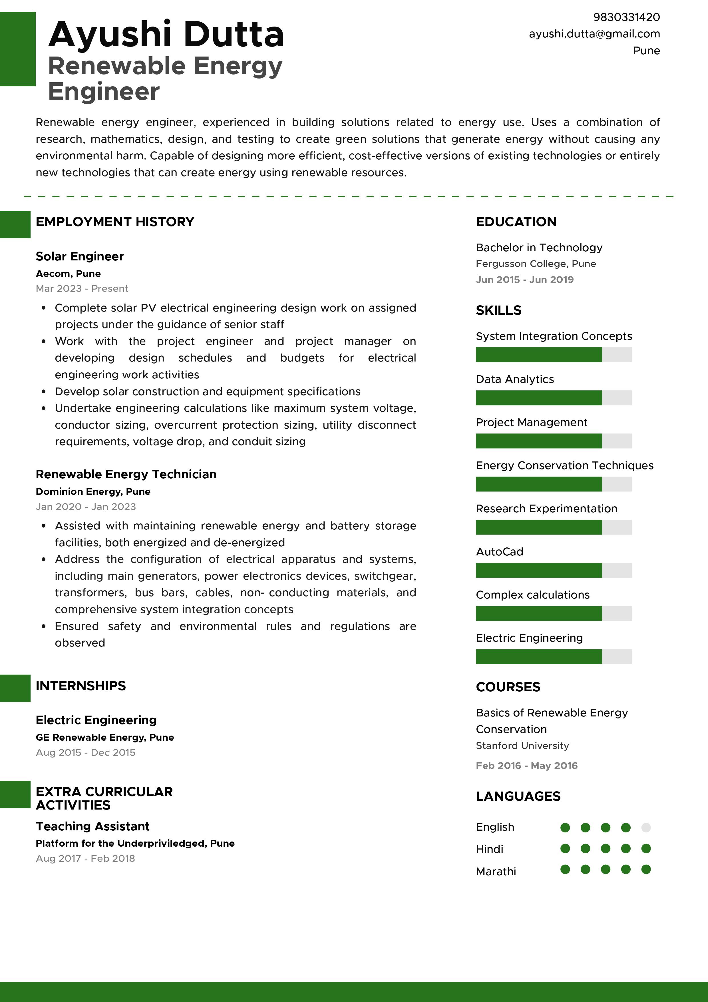 Sample Resume Of Renewable Energy Engineer With Template Writing   Image 1686383404934 