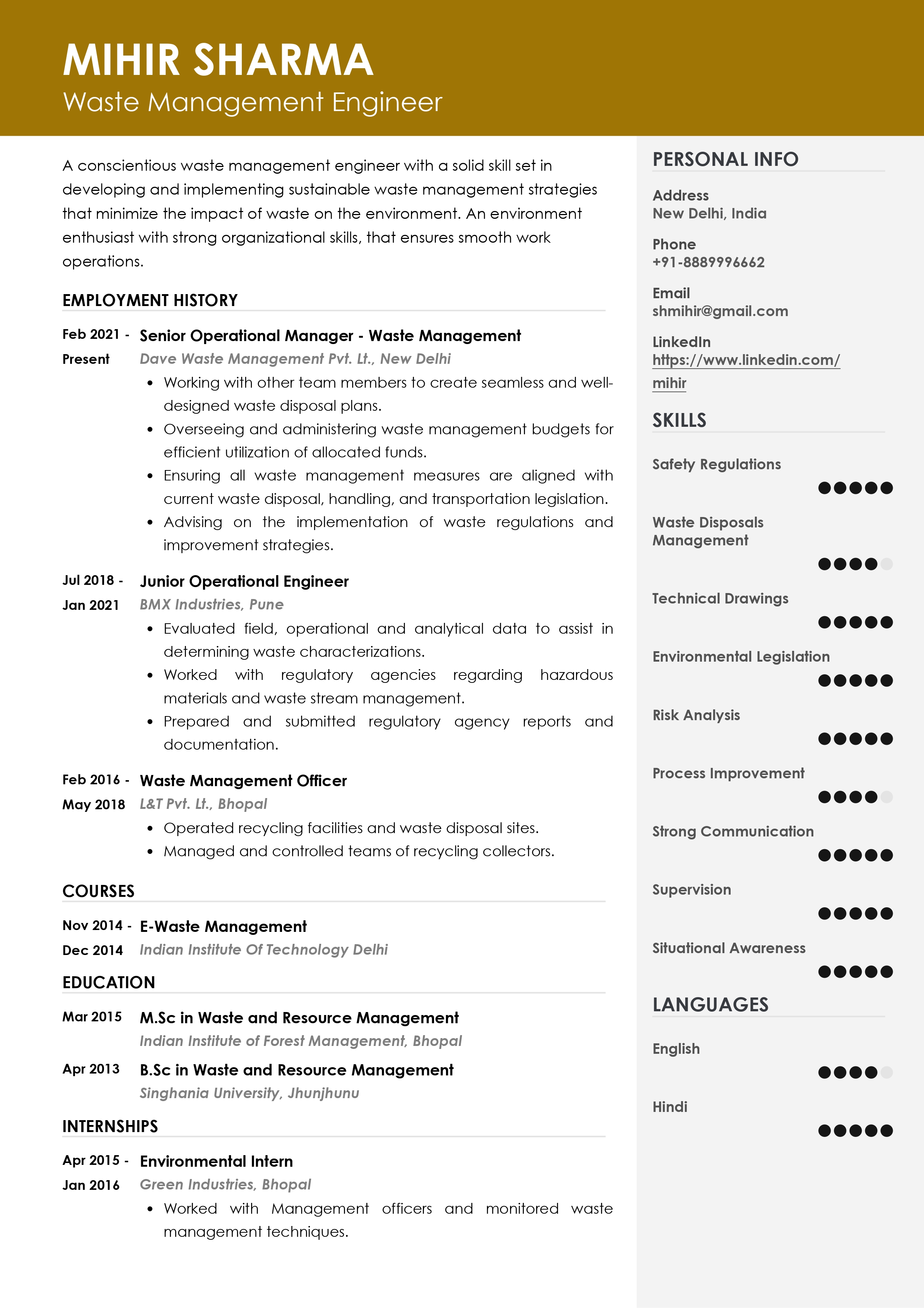 waste management resume examples