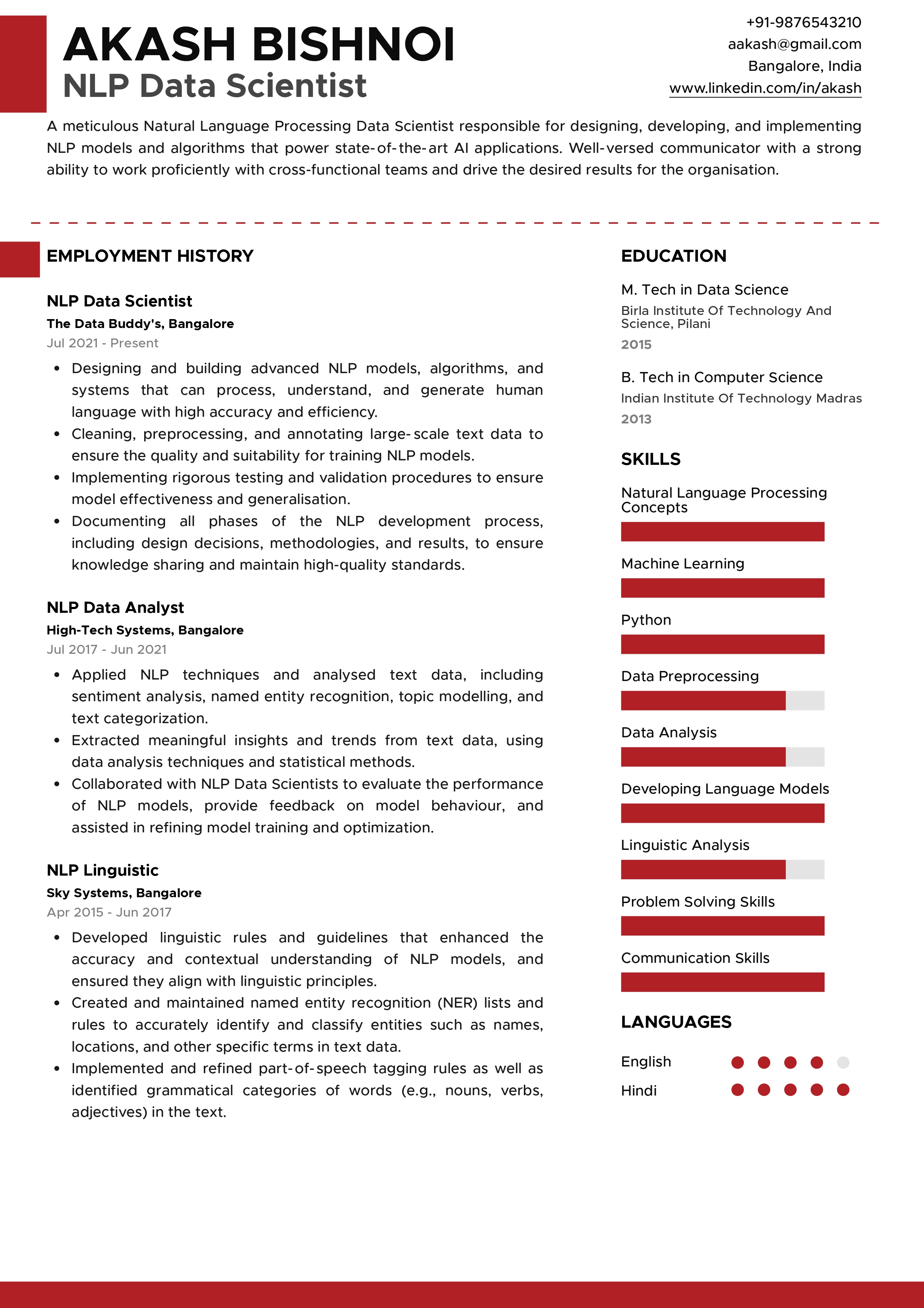 Sample Resume of NLP Data Scientist with Template & Writing Guide ...