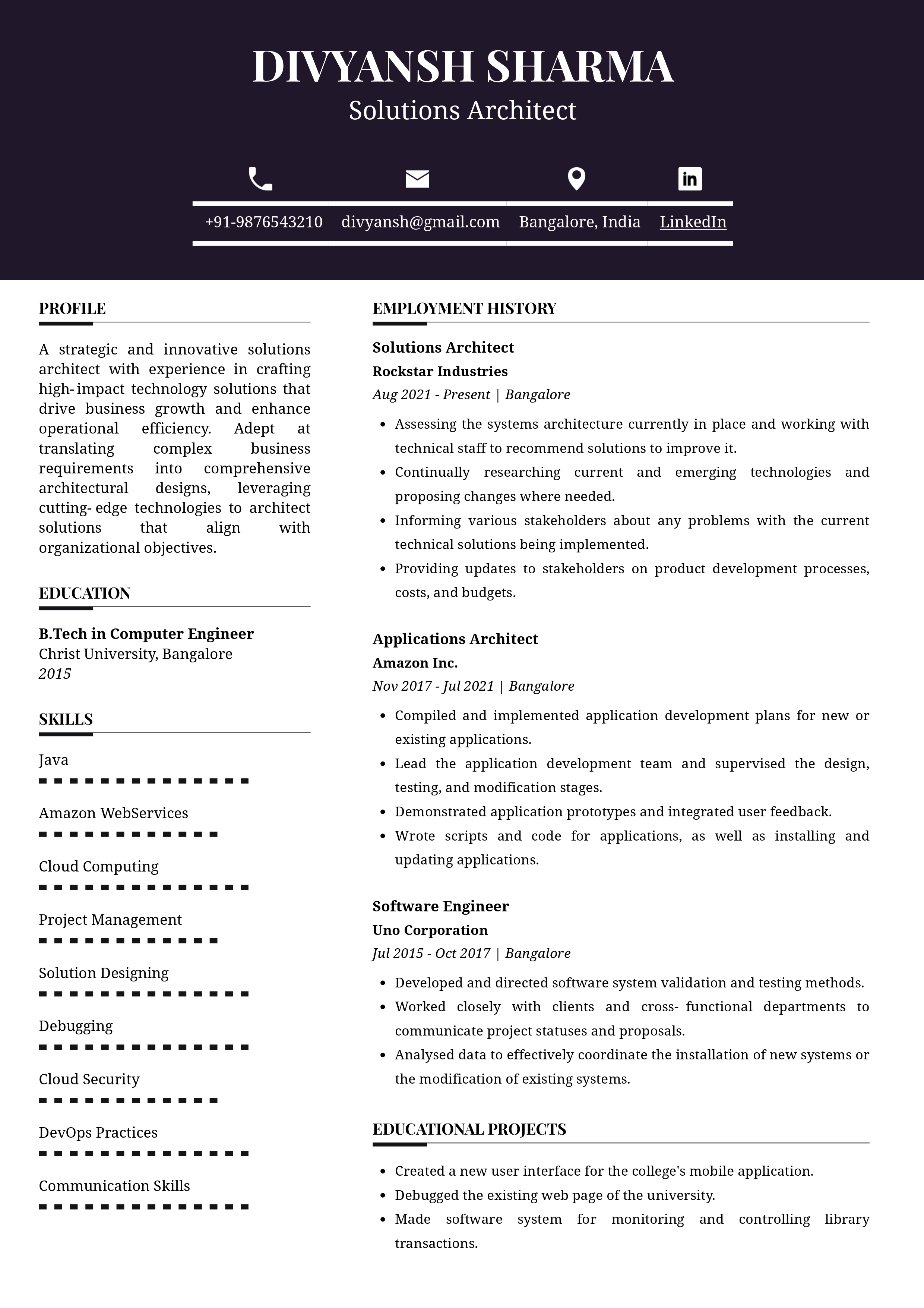 Sample Resume Of Solutions Architect With Template & Writing Guide ...