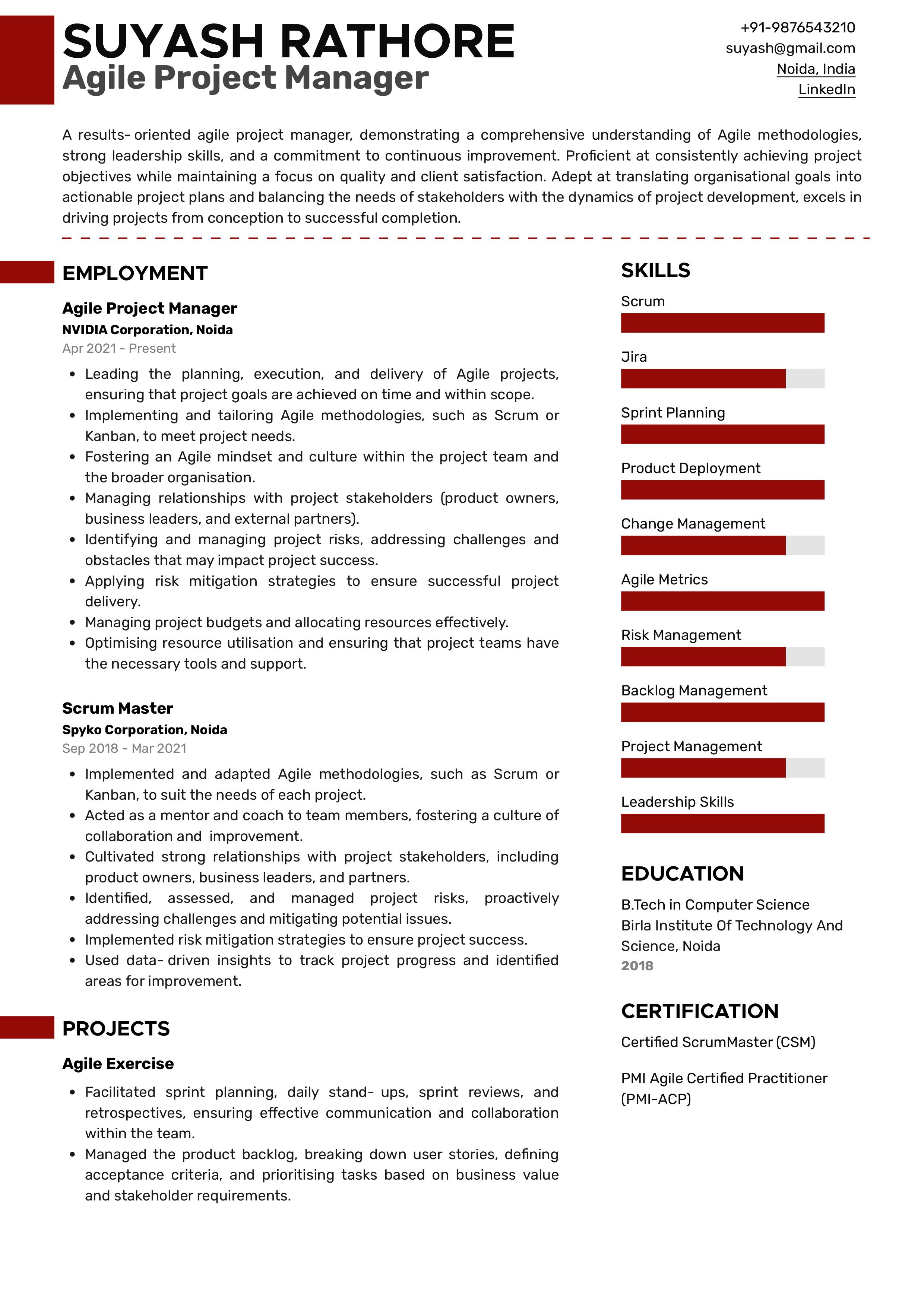 Sample Resume of Agile Project Manager with Template & Writing Guide ...