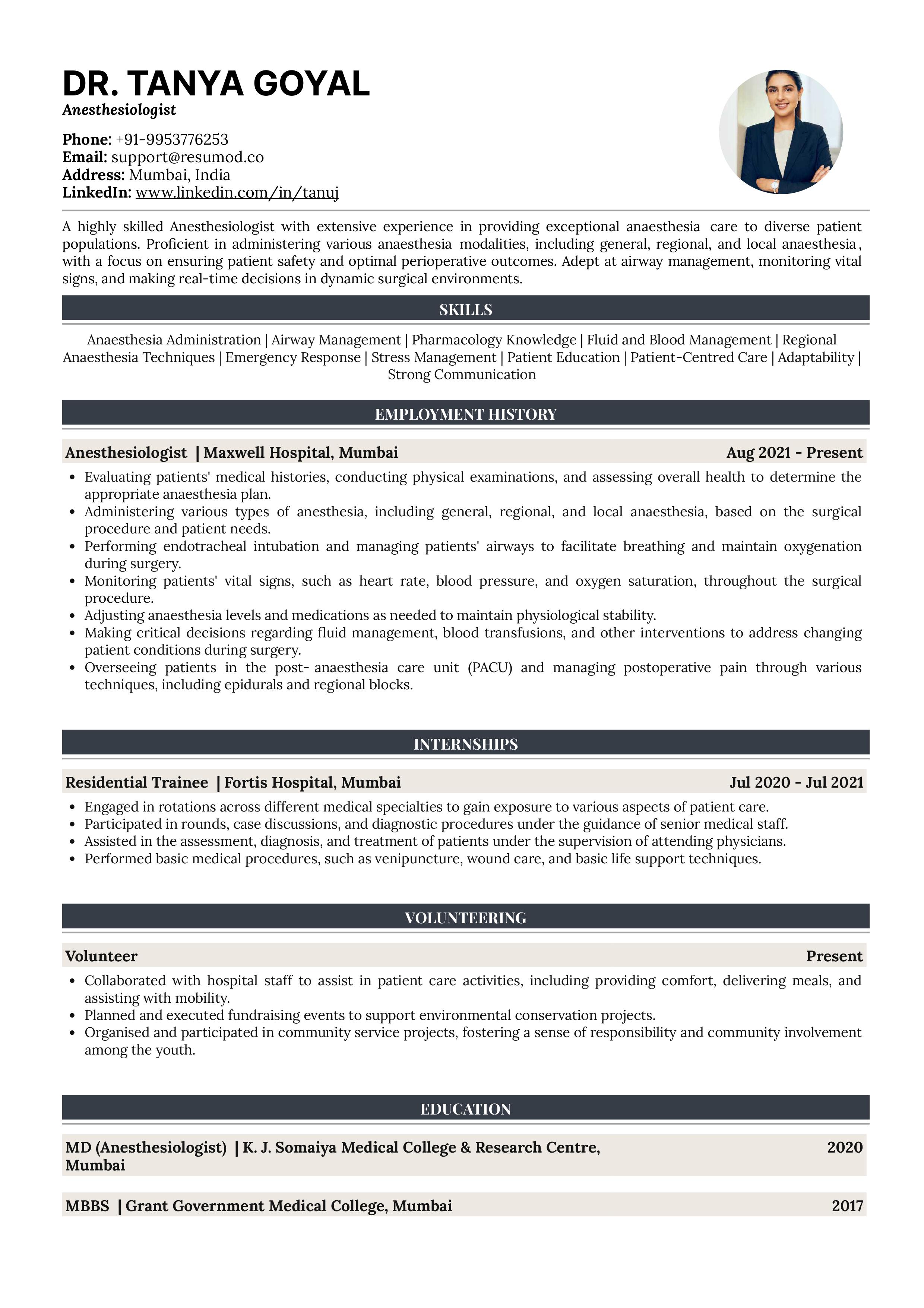 Sample Resume Of Anesthesiologist With Template & Writing Guide ...